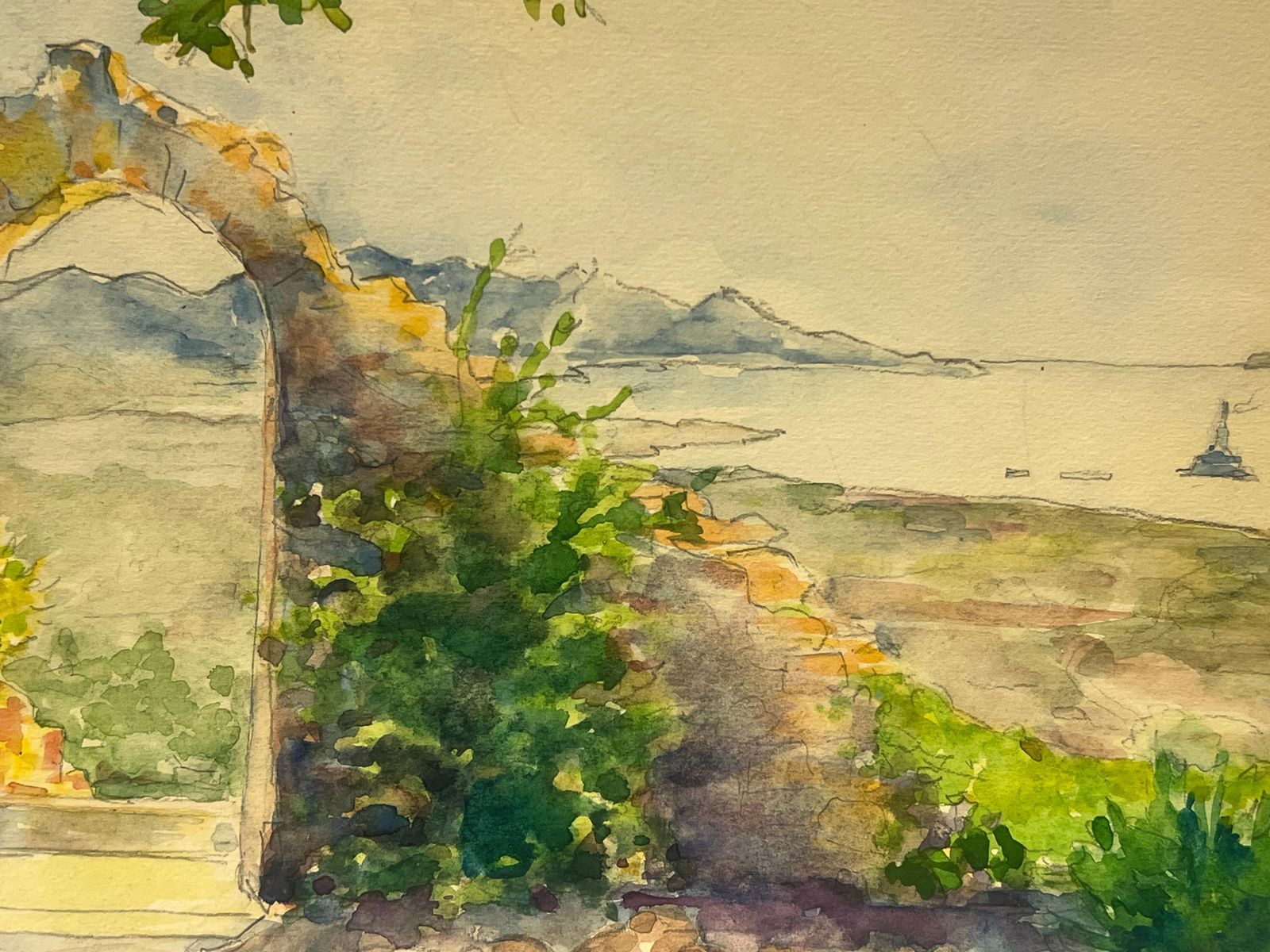 Regine Davidrustic Stone Archway With Scenic Coastal View Captivating Watercolor Landscape1936 photo furniture