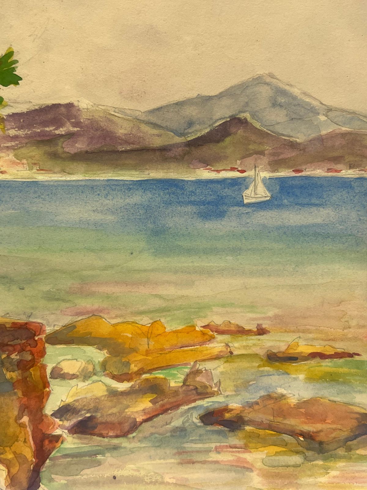 Regine Davidmediterranean Coastline With Pine Tree And Sailboat St Tropez Landscape1937 photo Art