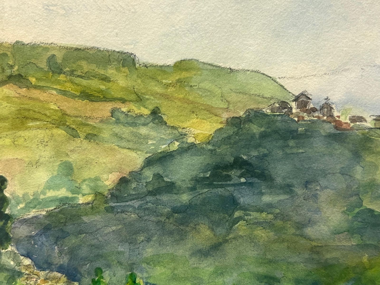 Regine Davidimpressionistic Watercolor Landscape Depicting Correze Valley Rolling Hills1935 photo for sale