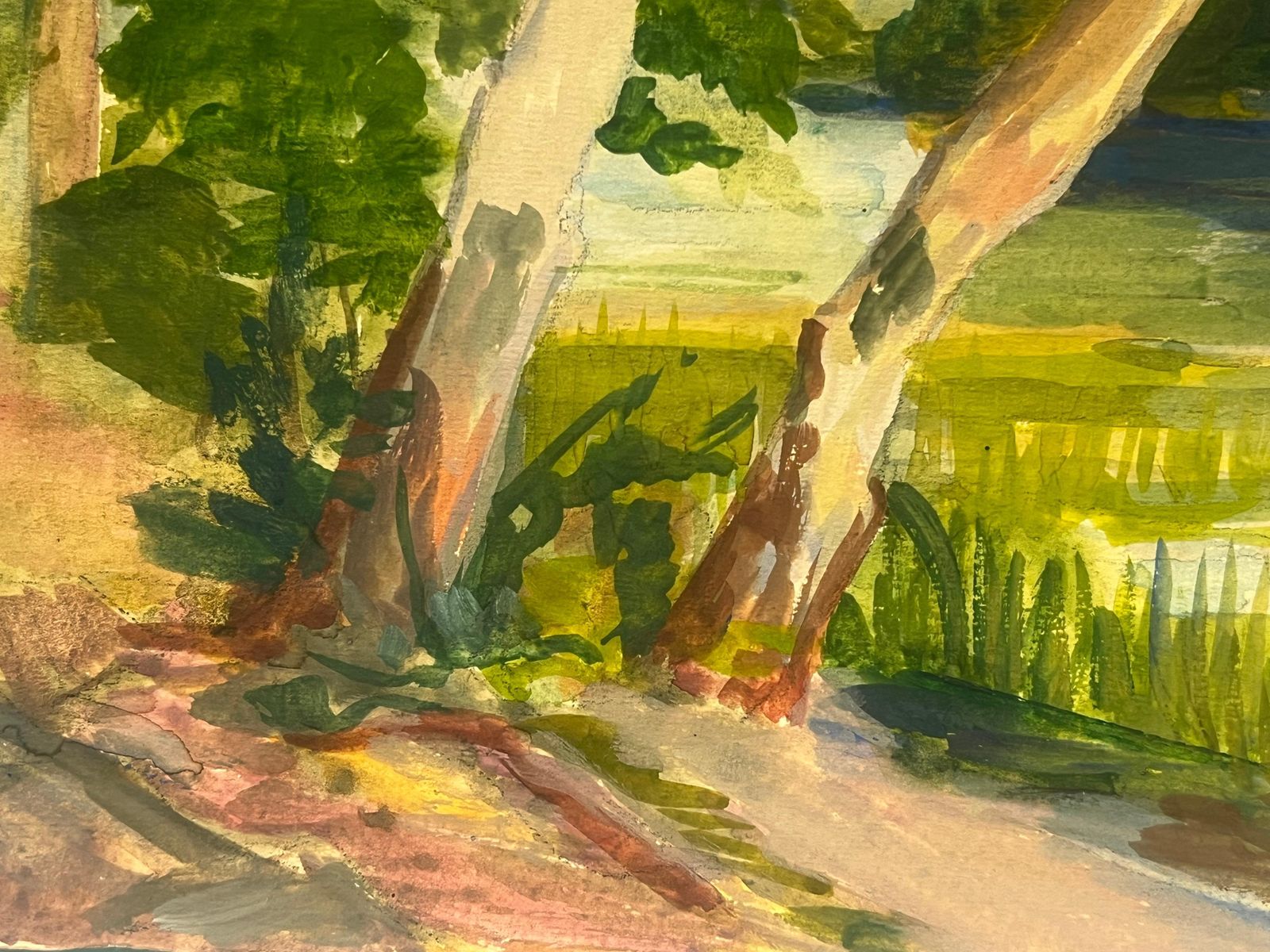 Regine Davidlakeside Scene With Trees And Reeds Lush Watercolor Landscape1950's photo Art