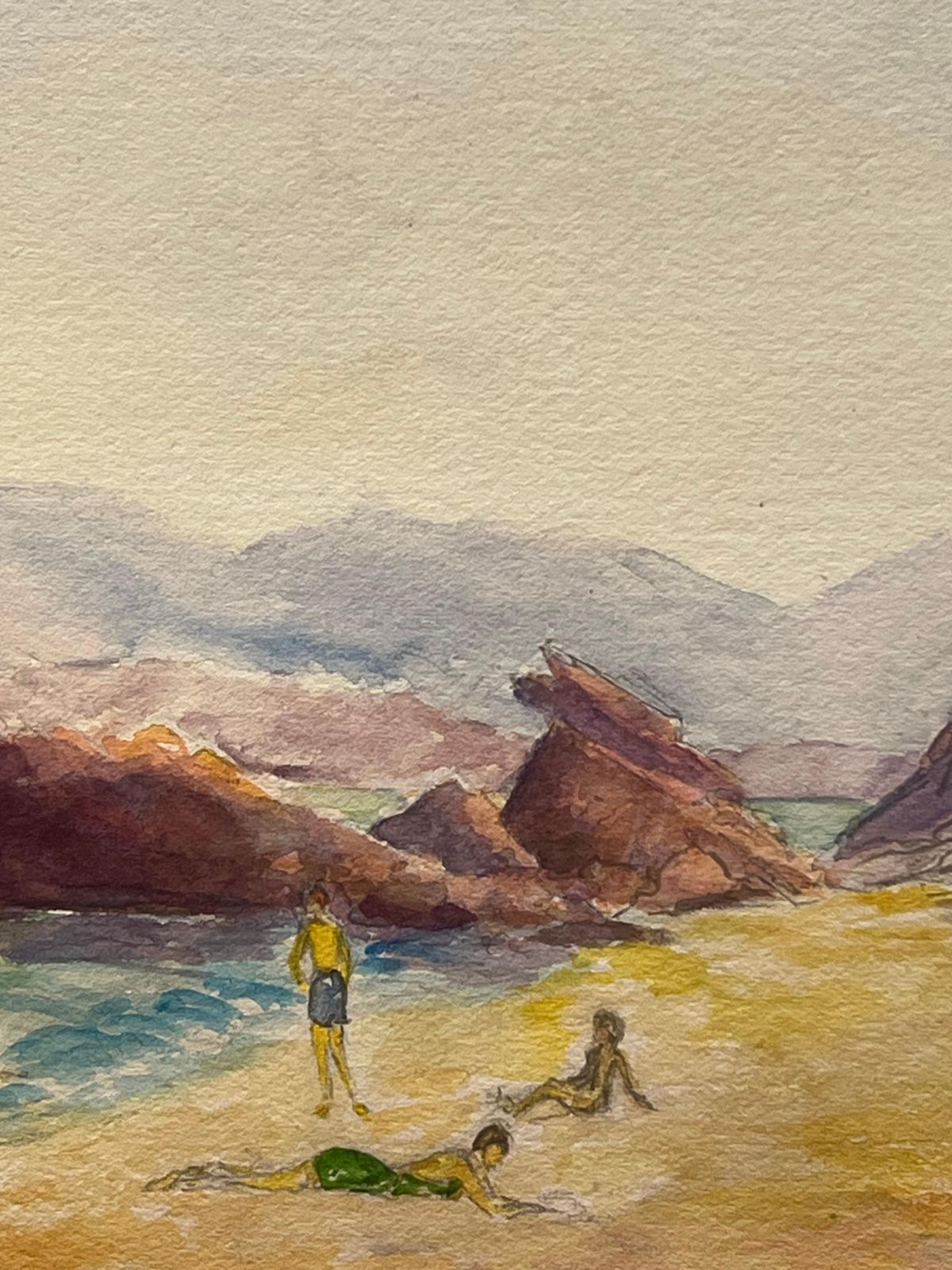 Regine Davidfigures At Relaxed Beach Scene On The French Riviera Vibrant Watercolor1933 photo for sale