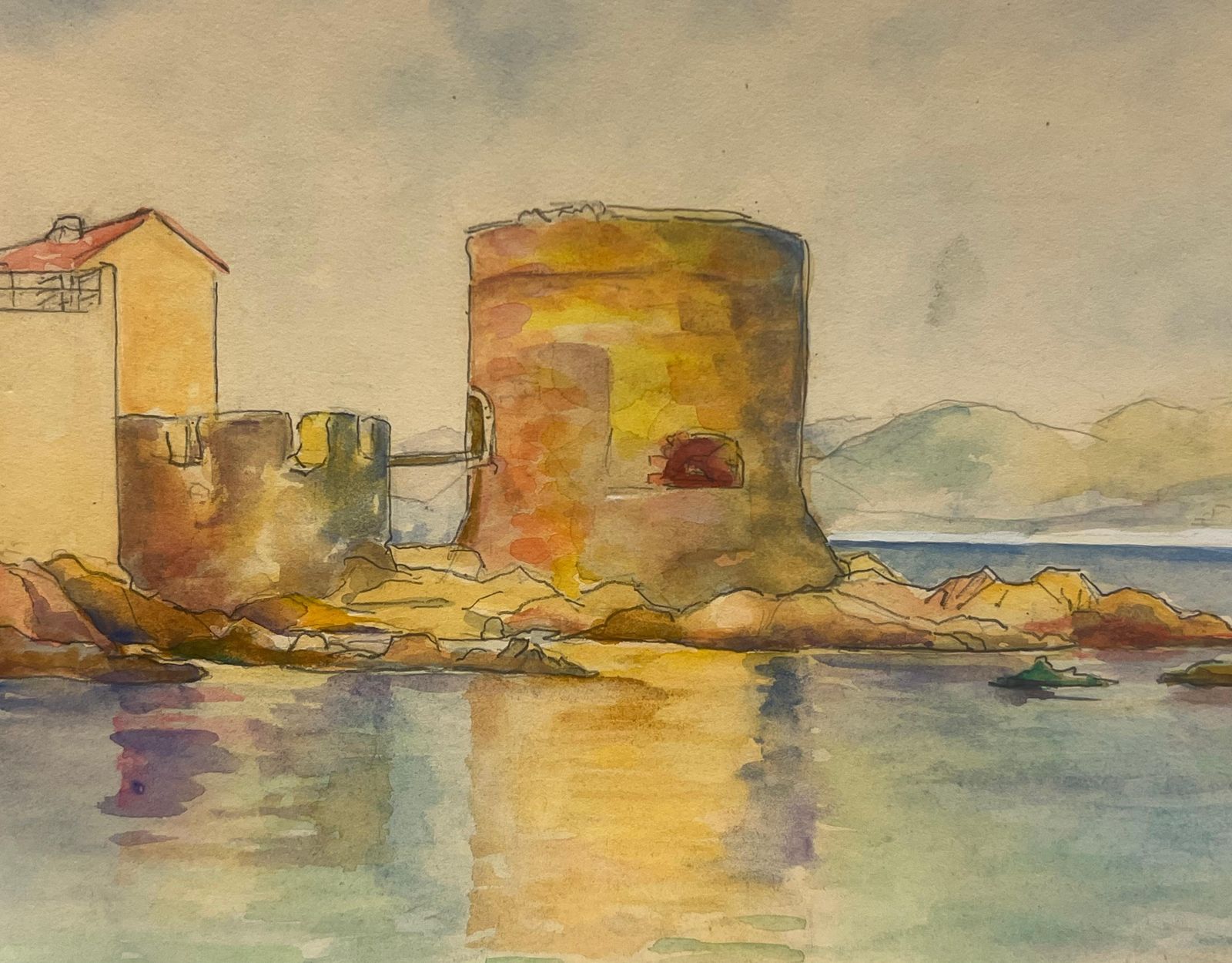 Regine Davidcoastal Fortress With Reflections On Calm Waters St Tropez Landscape1987 photo for sale