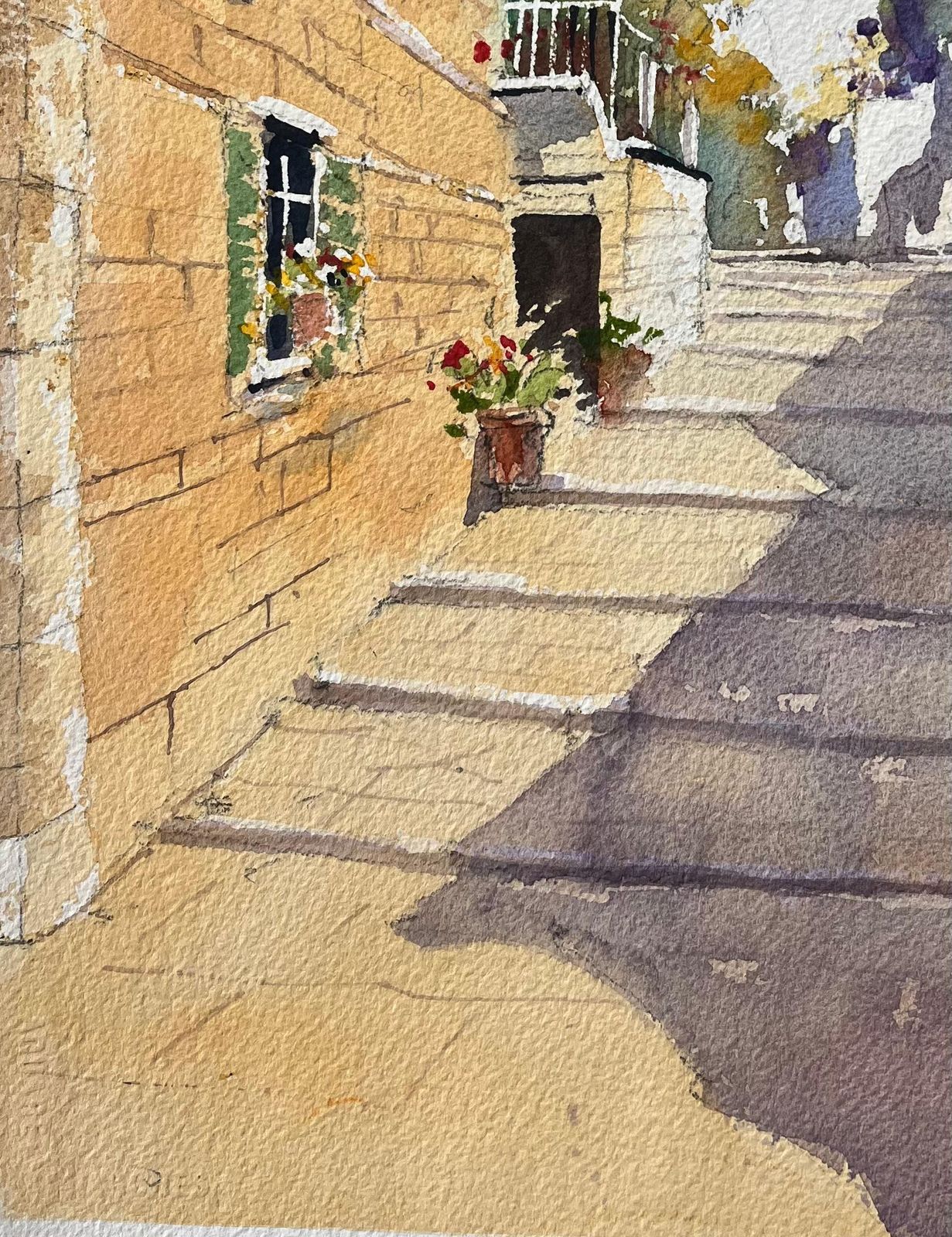 Anthony Averybritish Impressionist Watercolor Of Sunlit Stone Alleyway With Cypress Trees photo Art