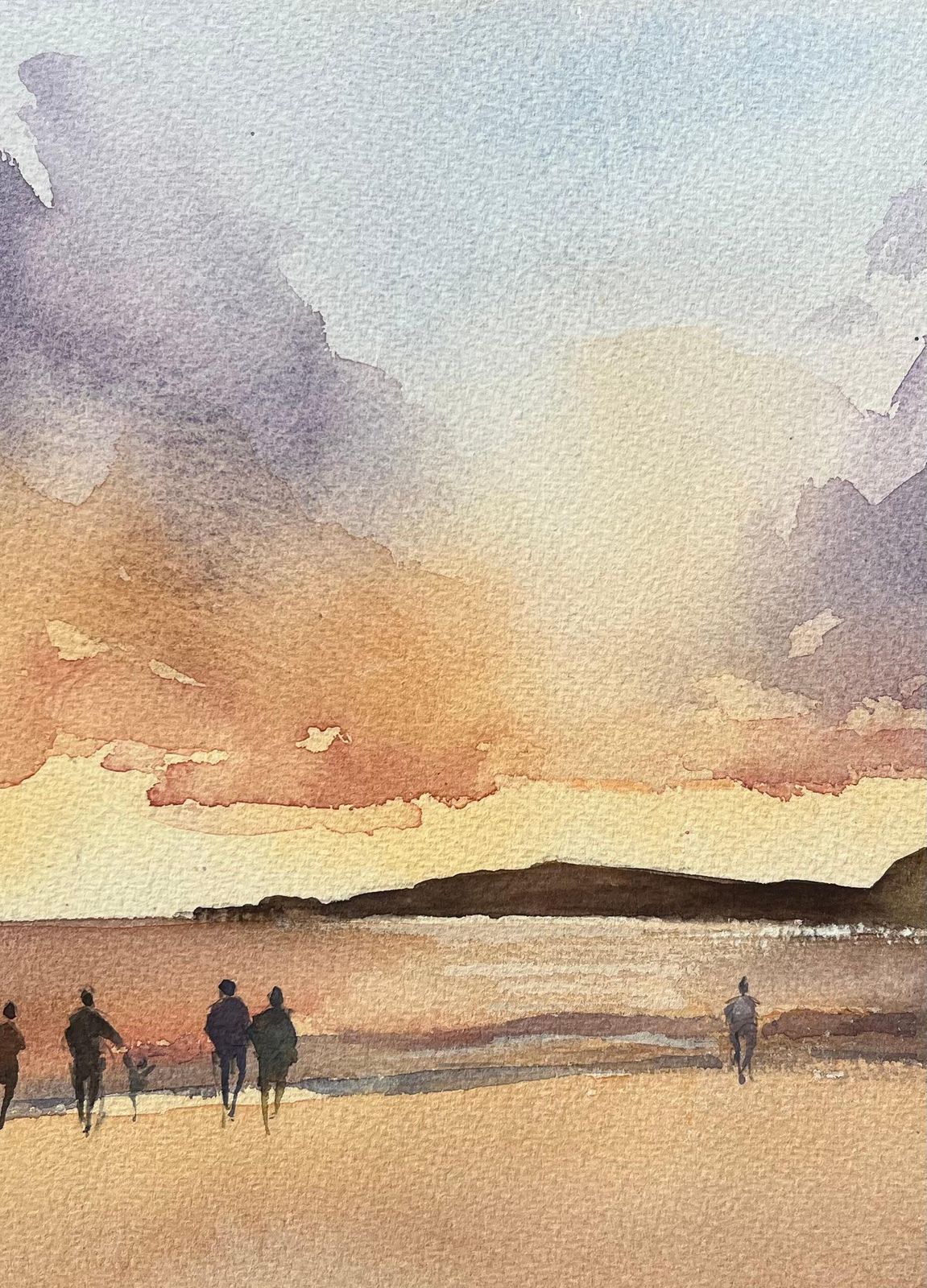 Anthony Averybritish Impressionist Watercolor Of A Figures On The Shore At Sunset photo Art