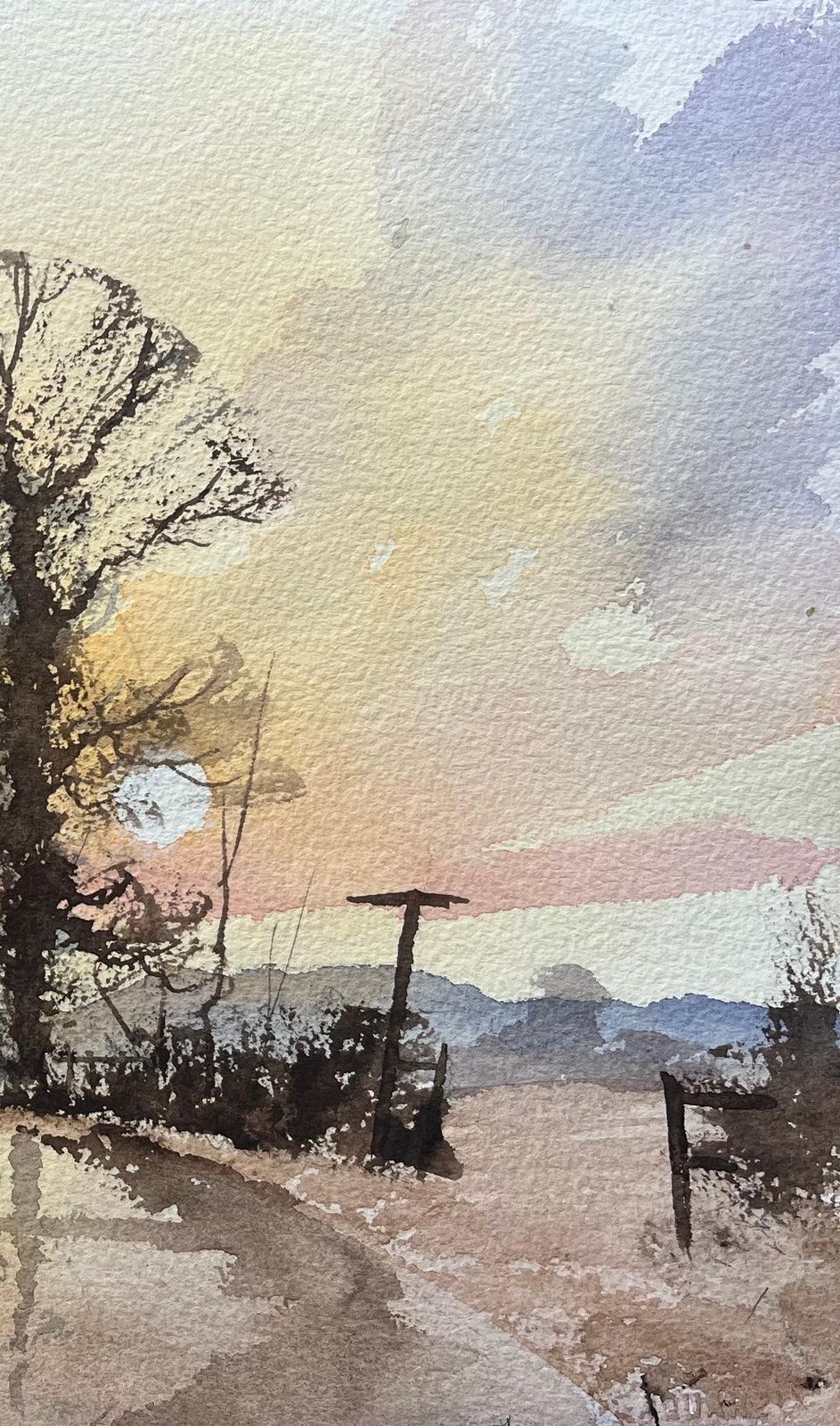 Anthony Averybritish Impressionist Watercolor Of Landscape At Dusk With Trees And Shadows photo furniture