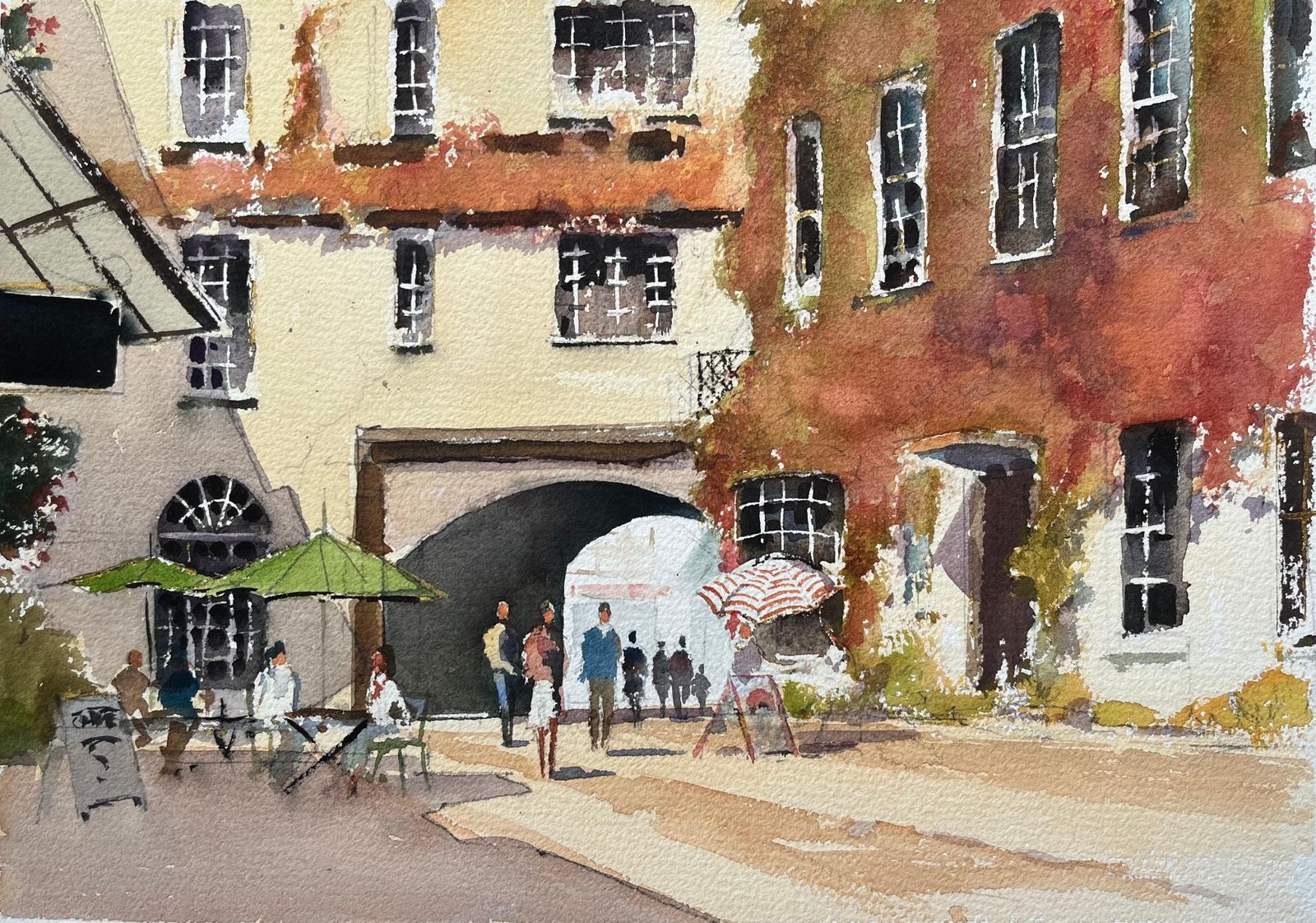 Anthony Averybritish Impressionist Watercolor Of Afternoon Courtyard Scene With Figures