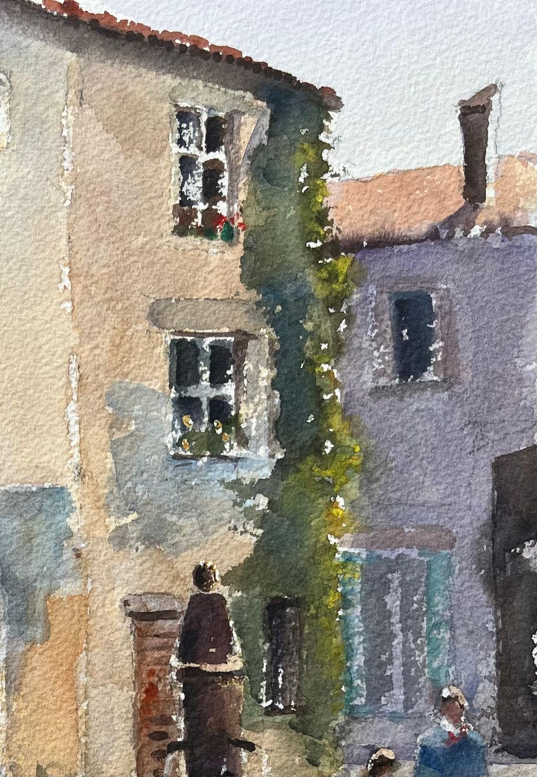 Anthony Averyimpressionist Watercolor Of French Village Scene With Fountain And Boules Player photo Art