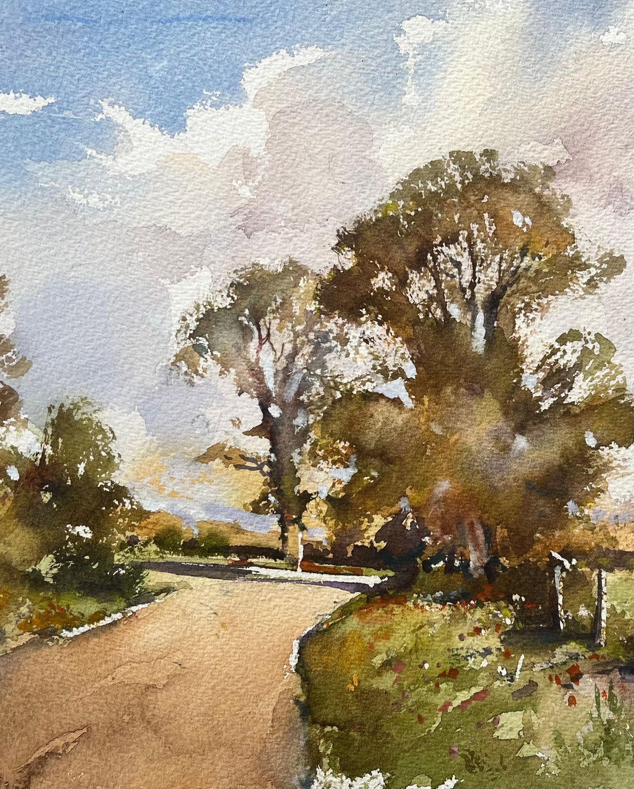 Anthony Averybritish Impressionist Watercolor Of Country Lane With Autumn Trees photo 372.0