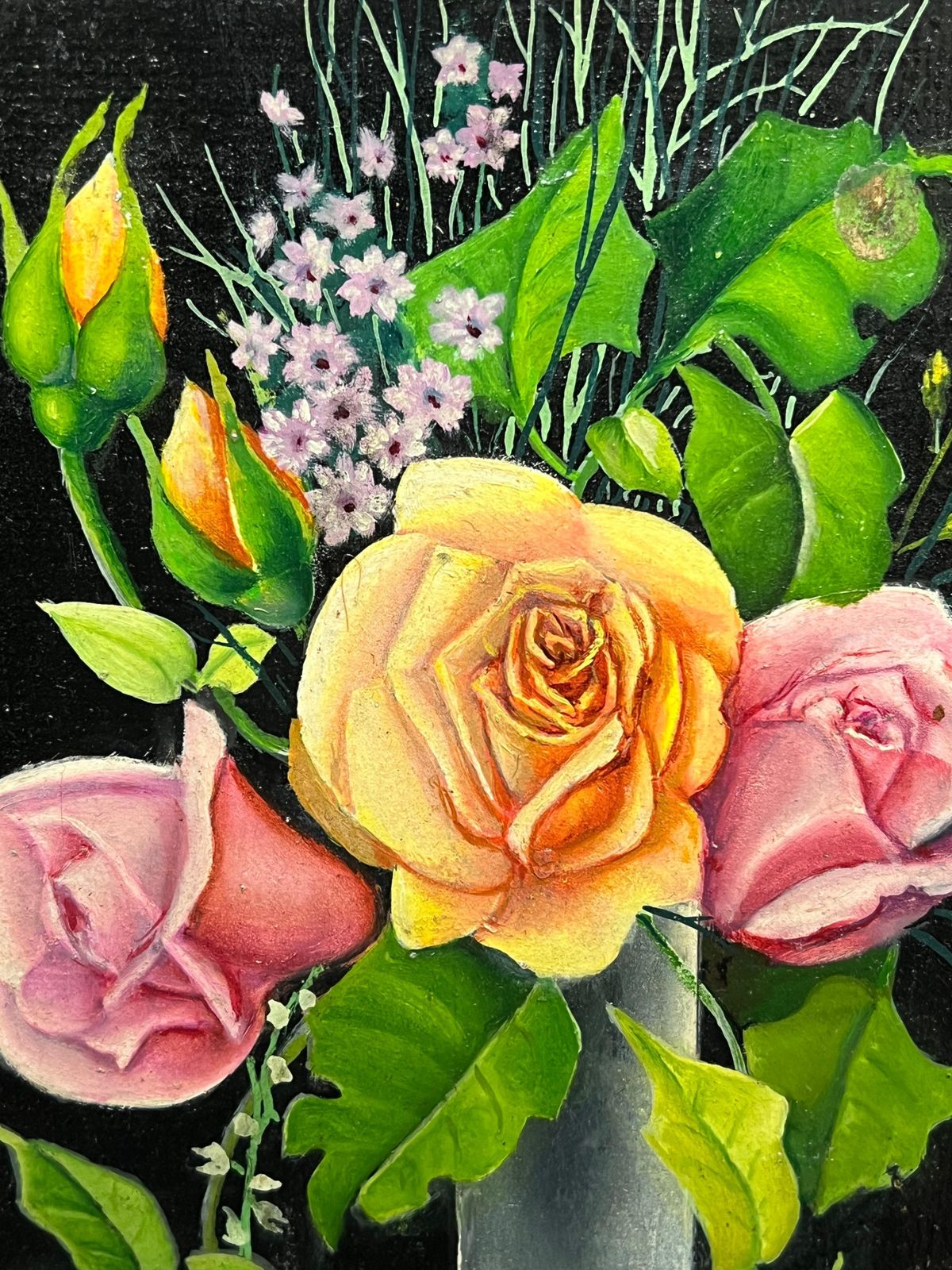 French Artistpair Mid 20th Century French Still Life Painting Ornate Flowers In Glass Vase1950 photo vinterior