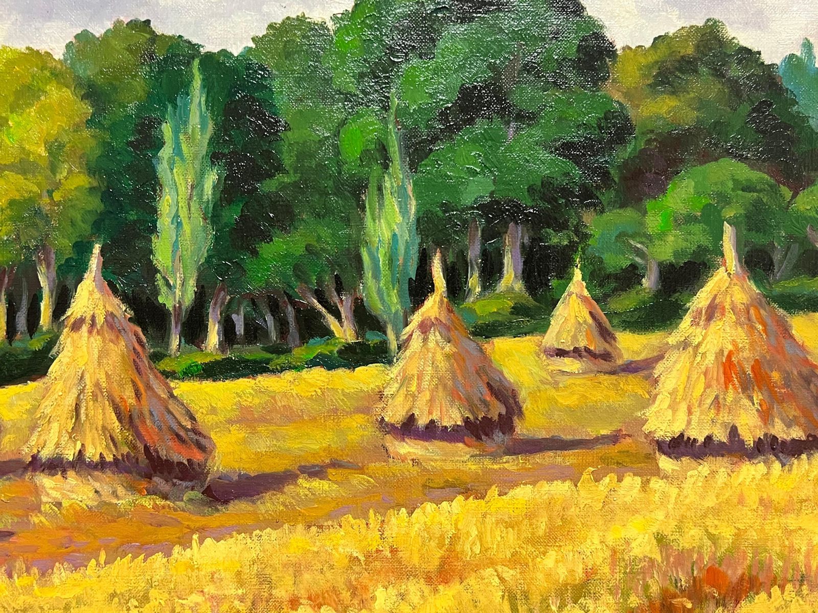 Georges Bordonovefrench Impressionist Oil Painting Golden Harvest Landscape With Haystacks photo for sale