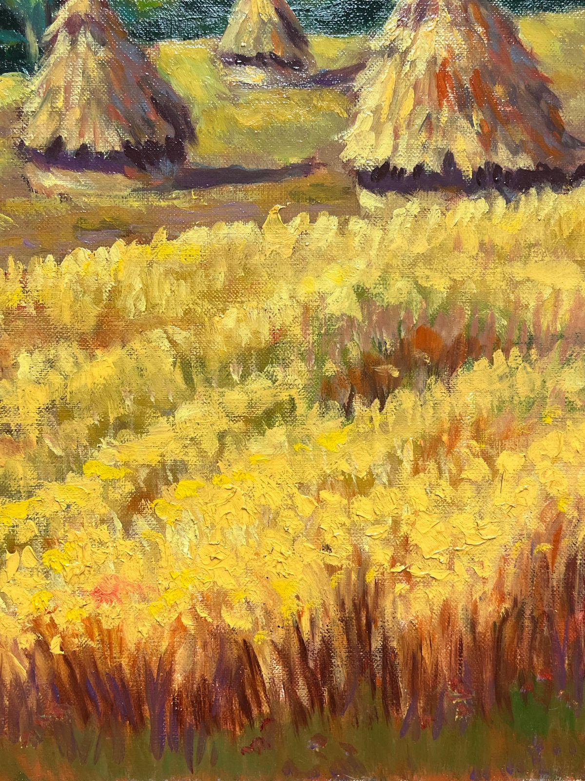 Georges Bordonovefrench Impressionist Oil Painting Golden Harvest Landscape With Haystacks photo buy