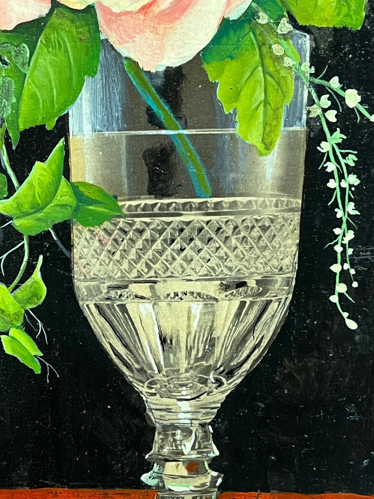 French Artistpair Mid 20th Century French Still Life Painting Ornate Flowers In Glass Vase1950 photo for sale