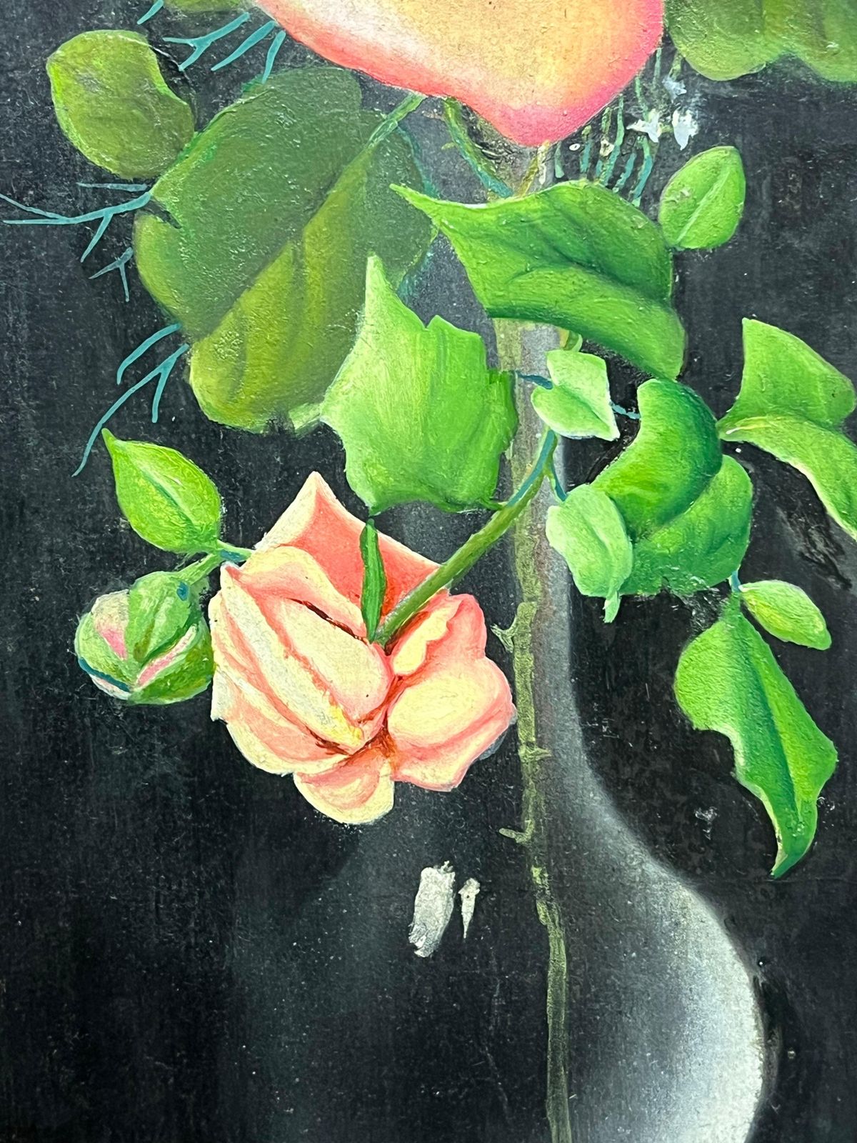 French Artistpair Mid 20th Century French Still Life Painting Ornate Flowers In Glass Vase1950 photo 714.0