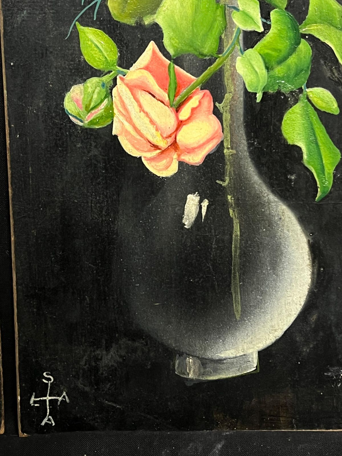 French Artistpair Mid 20th Century French Still Life Painting Ornate Flowers In Glass Vase1950 photo vinterior