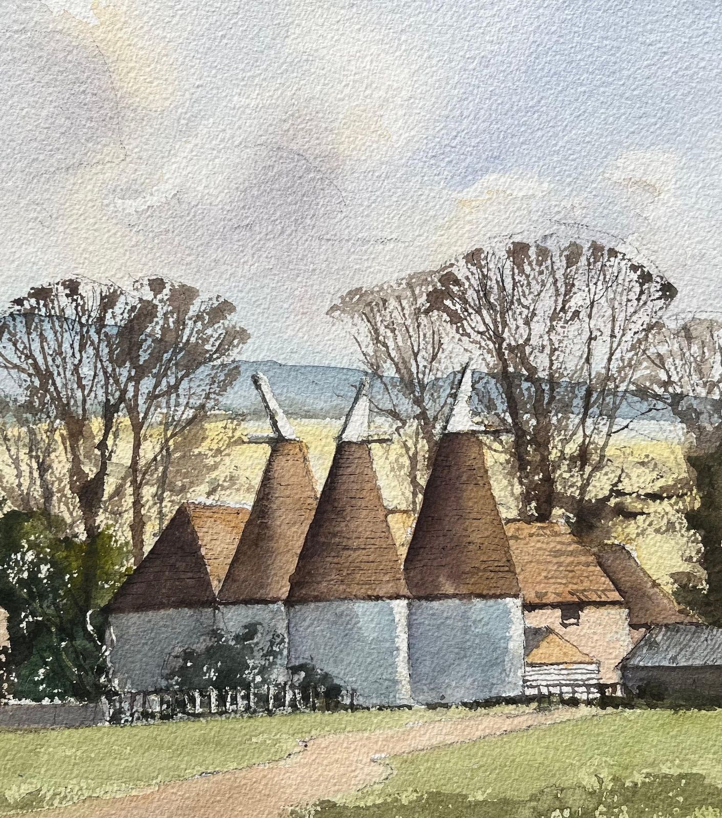 Anthony Averybritish Impressionist Watercolor Of Rural Farm With Oast Houses photo Art
