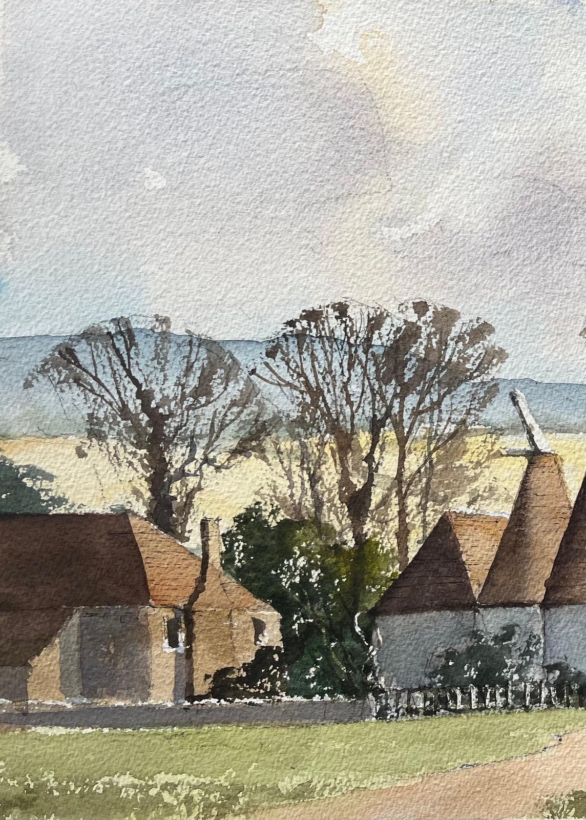 Anthony Averybritish Impressionist Watercolor Of Rural Farm With Oast Houses photo 393.0