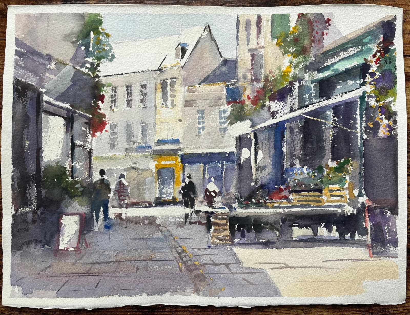 Anthony Averybritish Impressionist Watercolor Of Bustling Market Street With Flower Stalls photo furniture