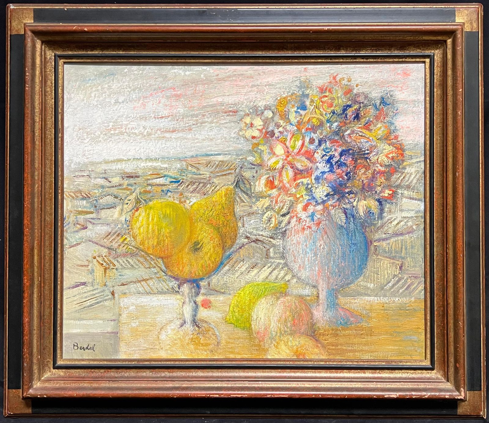 French Schoolbeautiful Impressionist Still Life With Vibrant Florals & Citrus French Artistmid 20th Century photo furniture