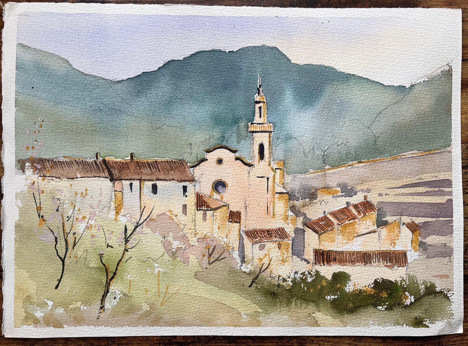 Anthony Averybritish Impressionist Watercolor Of Idyllic Mountain Village photo furniture