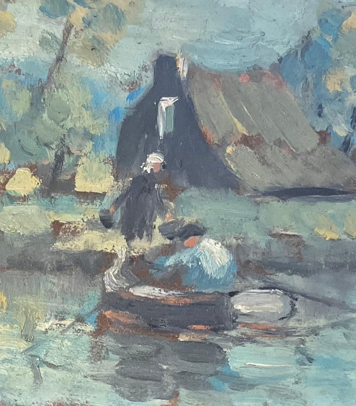 Fanch Lelfrench Impressionist Oil Painting Of La Vieille Ferme, Vendée, With Row Boat20th Century photo for sale