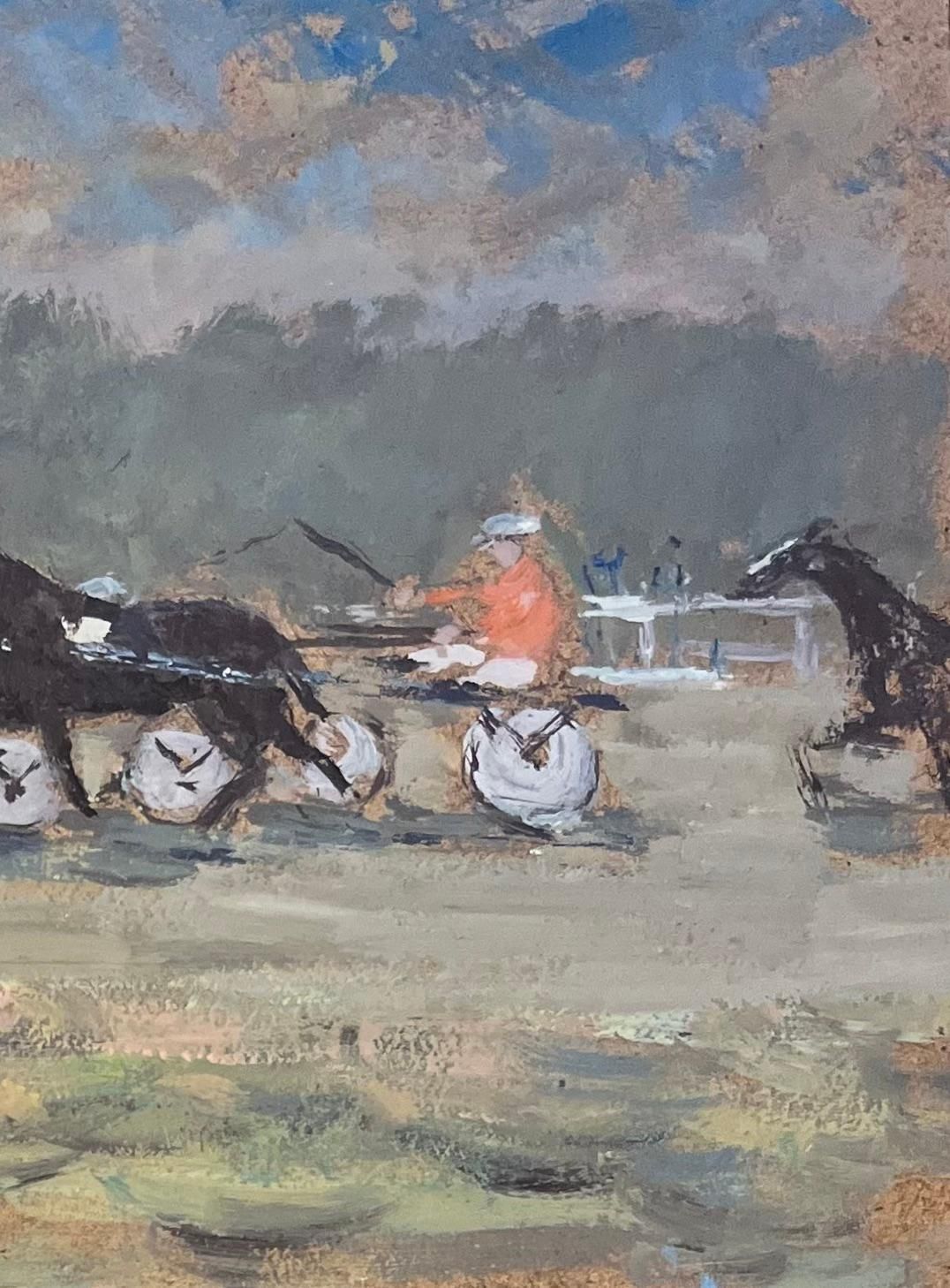 Fanch Lelfrench Impressionist Oil Painting Of Onlookers Watching Harness Racing1992 photo for sale