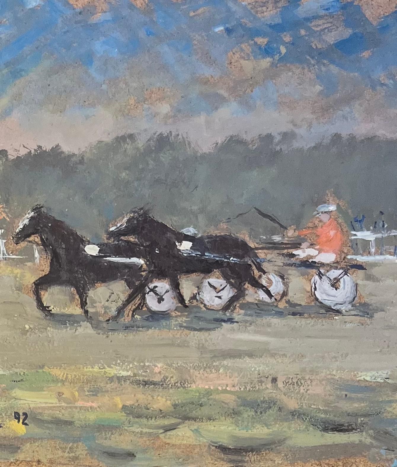 Fanch Lelfrench Impressionist Oil Painting Of Onlookers Watching Harness Racing1992 photo Art