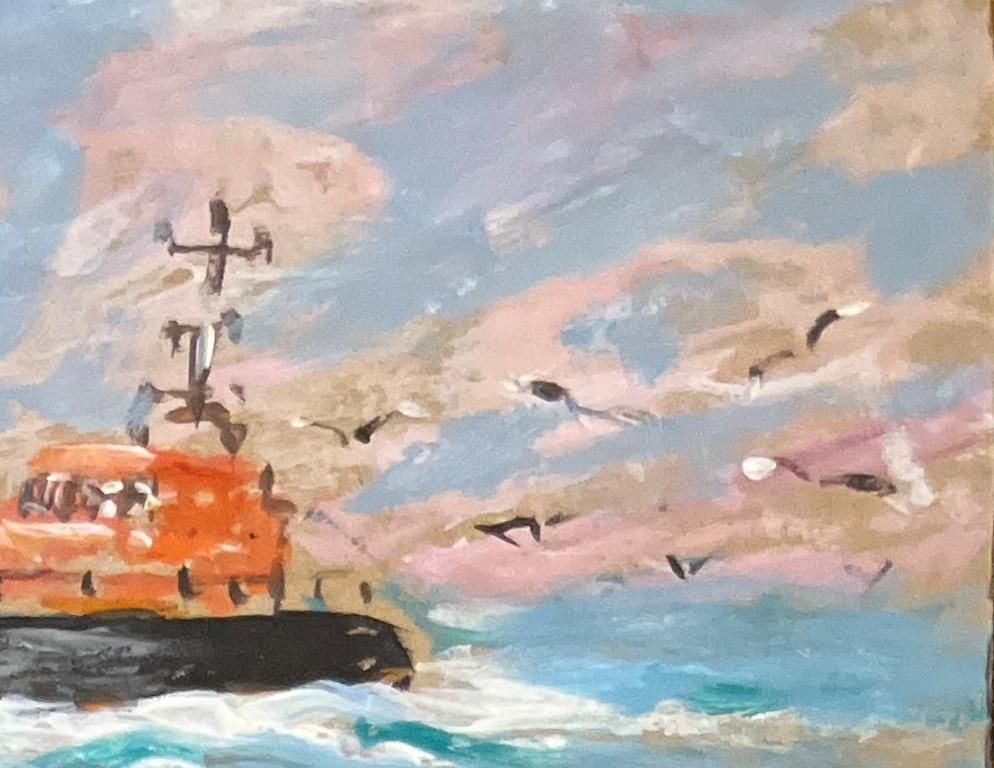 Fanch Lelfrench Impressionist Oil Painting Of Sar Ship At Sea20th Century photo 300.0