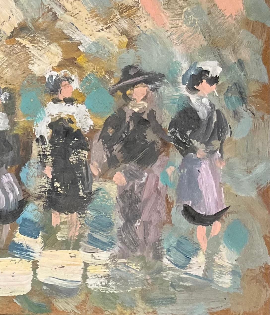 Fanch Lelfrench Impressionist Oil Painting Of Gathering Of Breton Women In Dol De Bretag1999 photo for sale