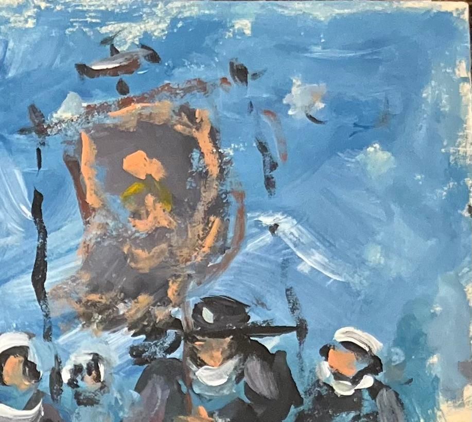 Fanch Lelfrench Impressionist Oil Painting Of Breton Family Celebration Under A Blue Sky20th Century photo Art