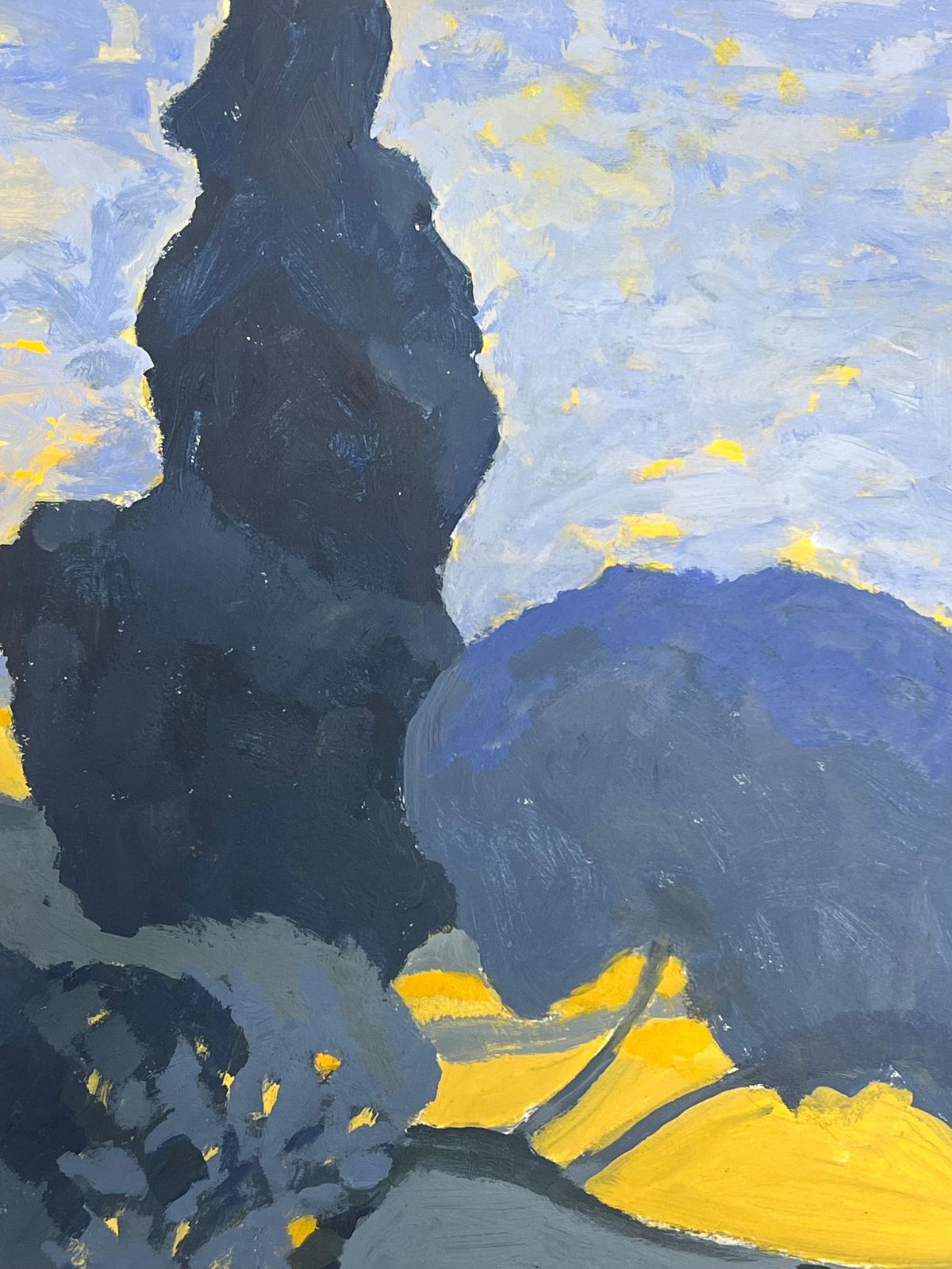 Jill Jacksonbritish Modernist Oil Painting Golden Fields Beneath A Starry Blue Sky photo Art