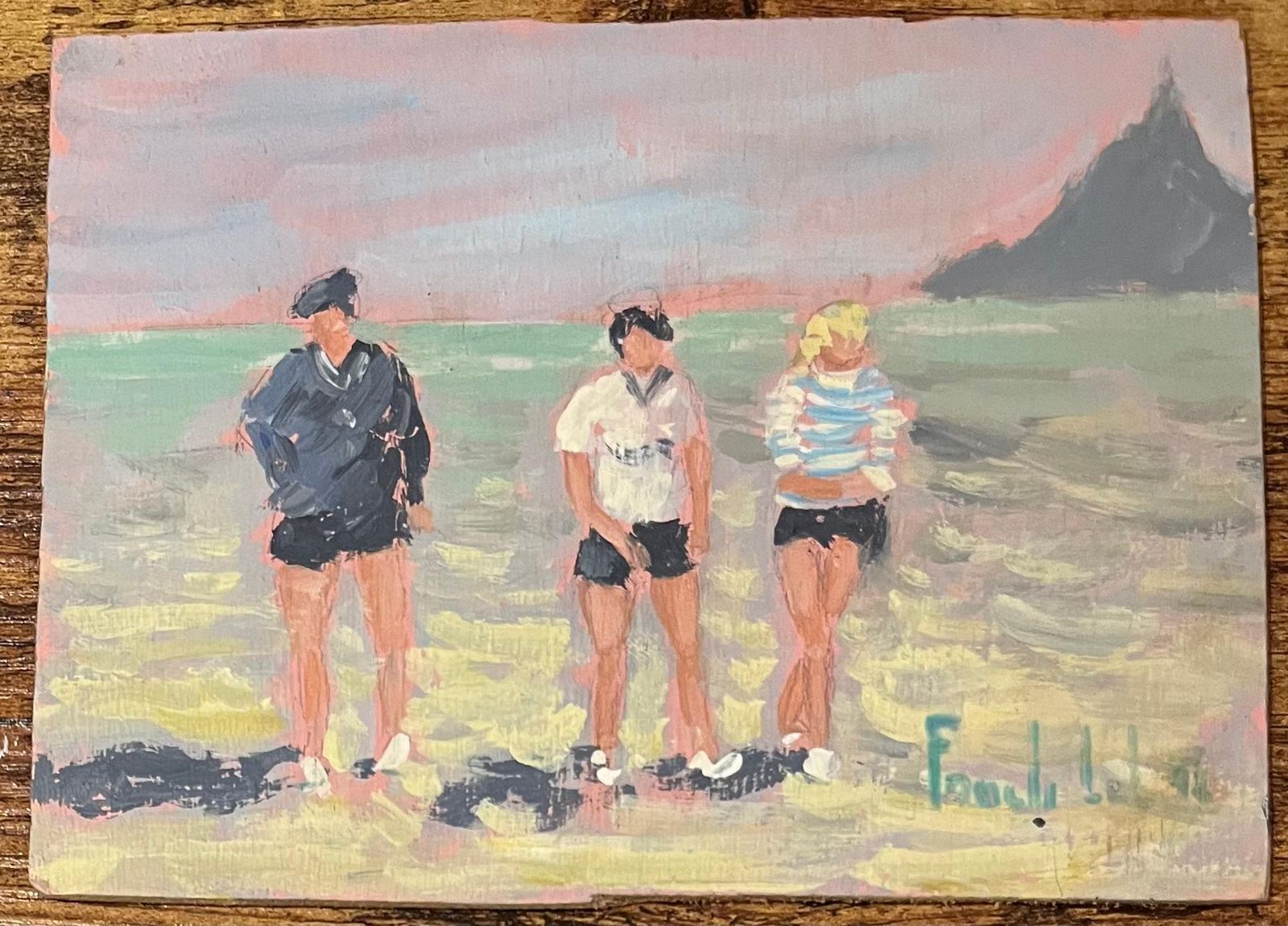 Fanch Lelfrench Impressionist Oil Painting Of Figures On A Beach With Mont Saint Michel20th Century photo furniture