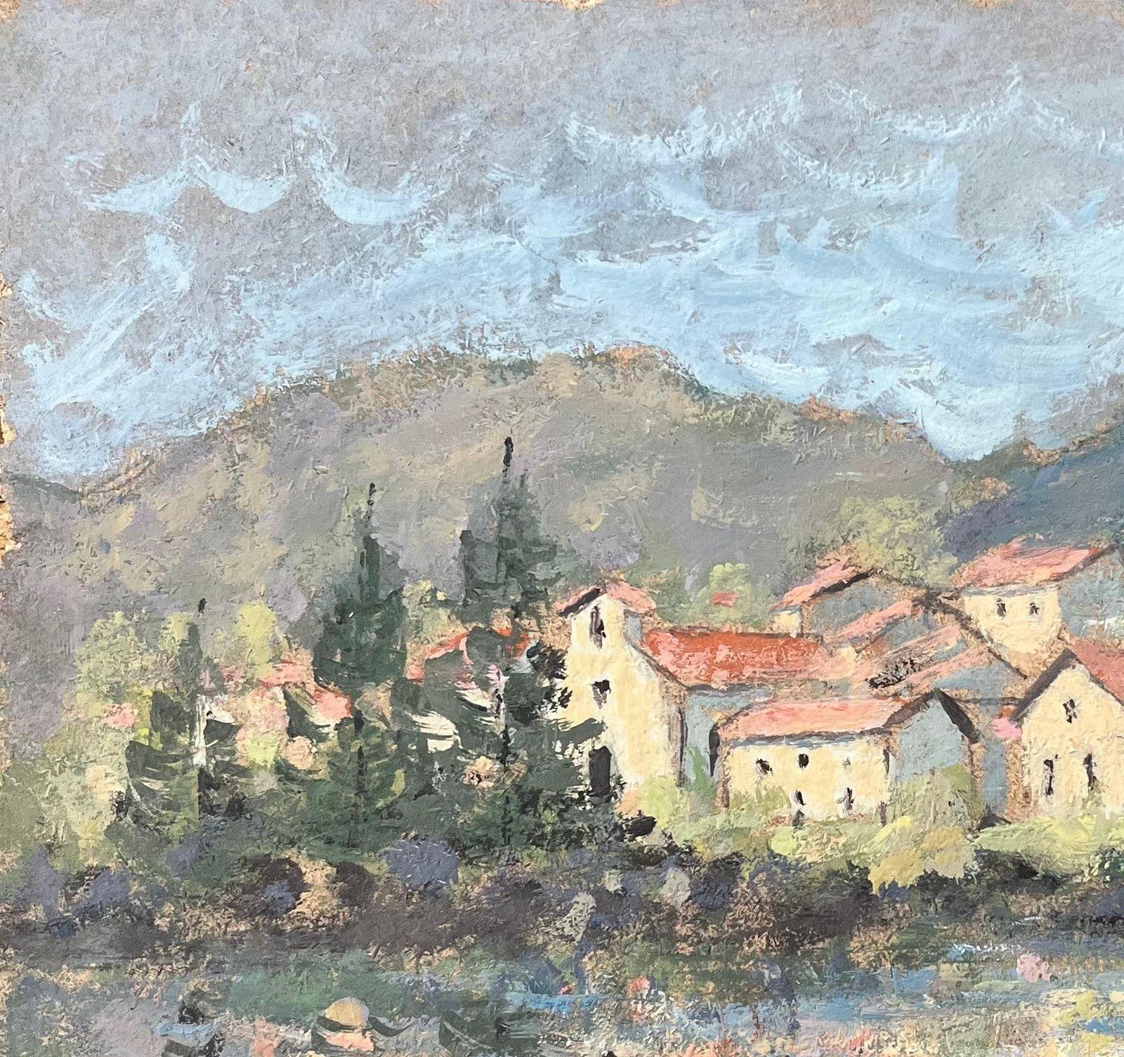Fanch Lelfrench Impressionist Oil Painting Of Village De Laroque, Aveyron, France1992 photo 550.0