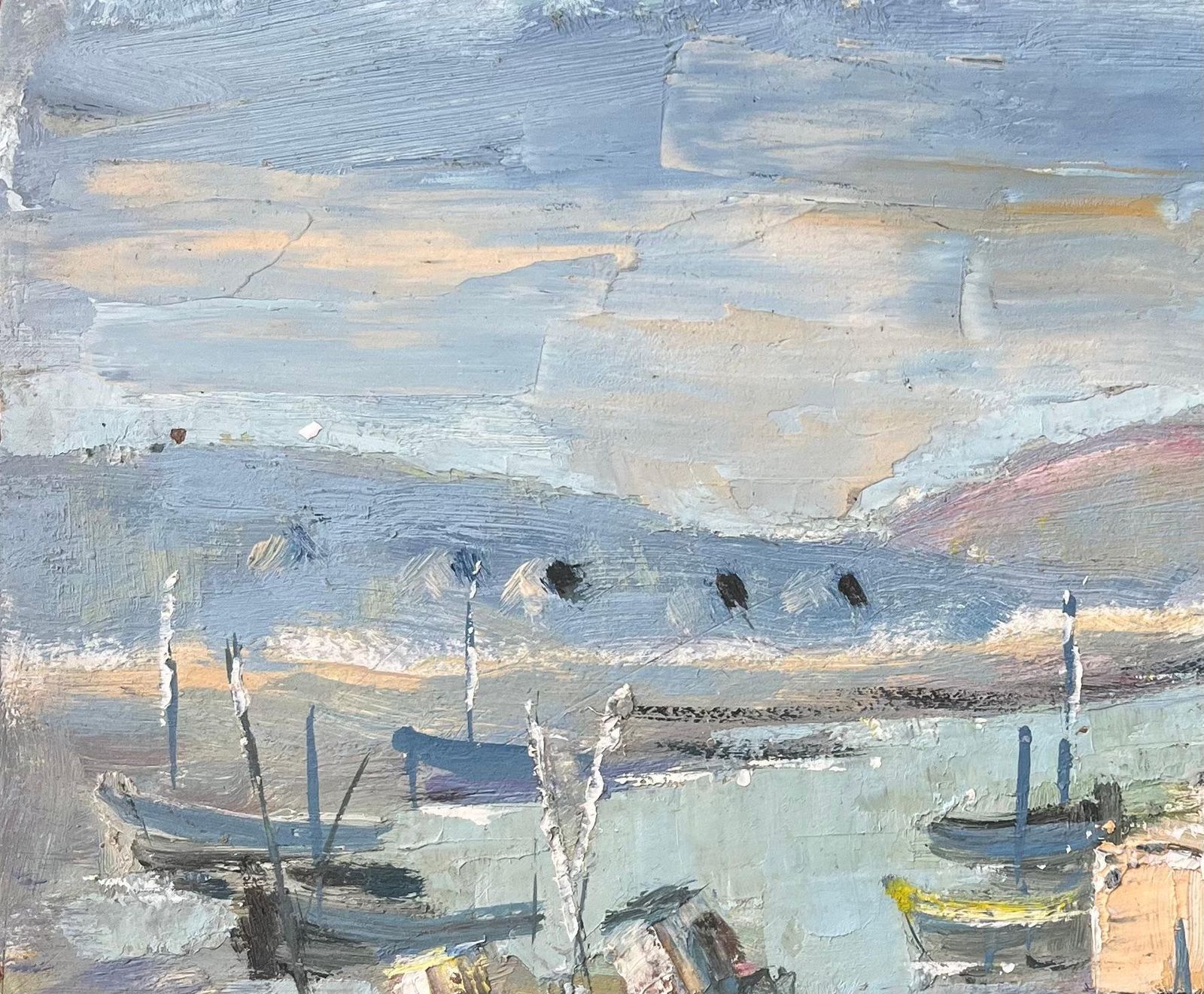 Fanch Lelfrench Impressionist Oil Painting Of Boats In A Coastal Harbour20th Century photo vinterior