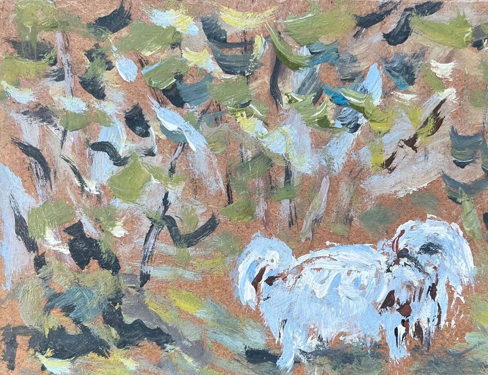 Fanch Lelfrench Impressionist Oil Painting Of A Fluffy White Dog On A Walk20th Century photo 520.0