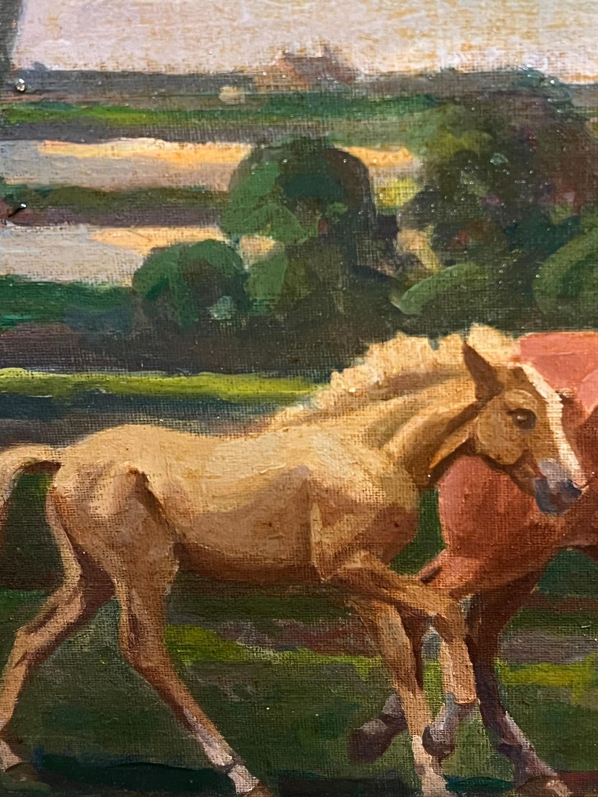 Geoffrey Mortimervintage Equestrian English Oil Painting In Ornate Frame Mare And Foal Landscapeearly 20th Century photo for sale