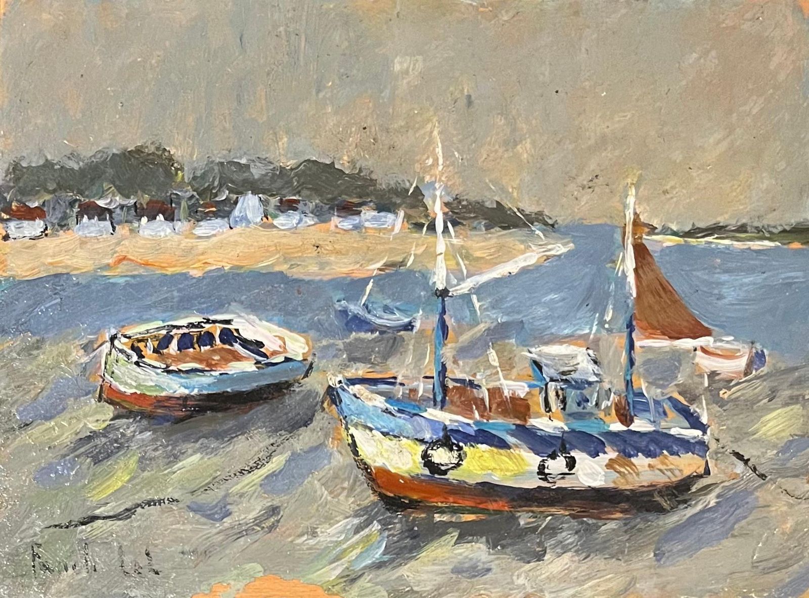 Fanch Lelfrench Impressionist Oil Painting Of Boats At Le Guido2003