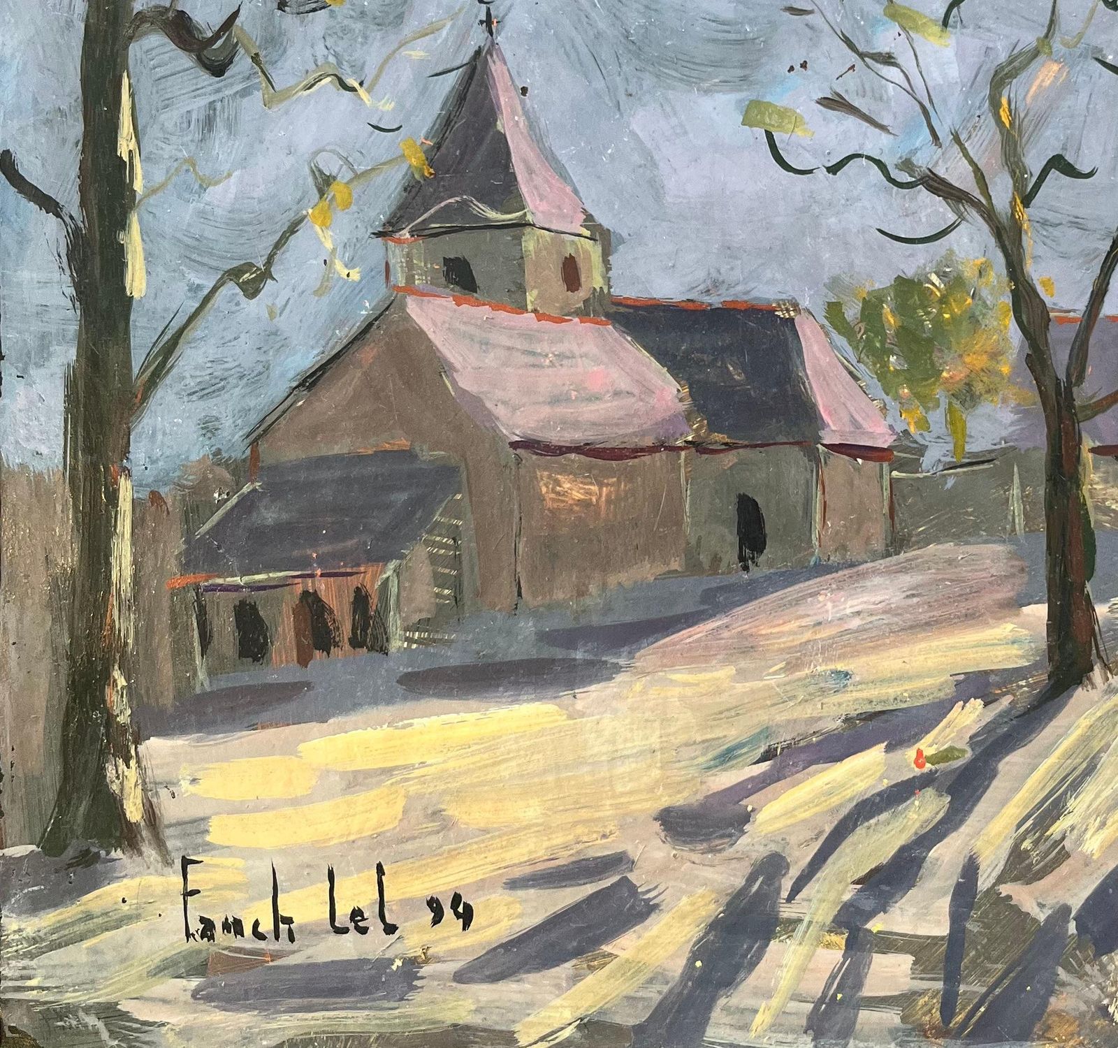 Fanch Lelfrench Impressionist Oil Painting Of Eglise De Nohant In Winter1994 photo furniture