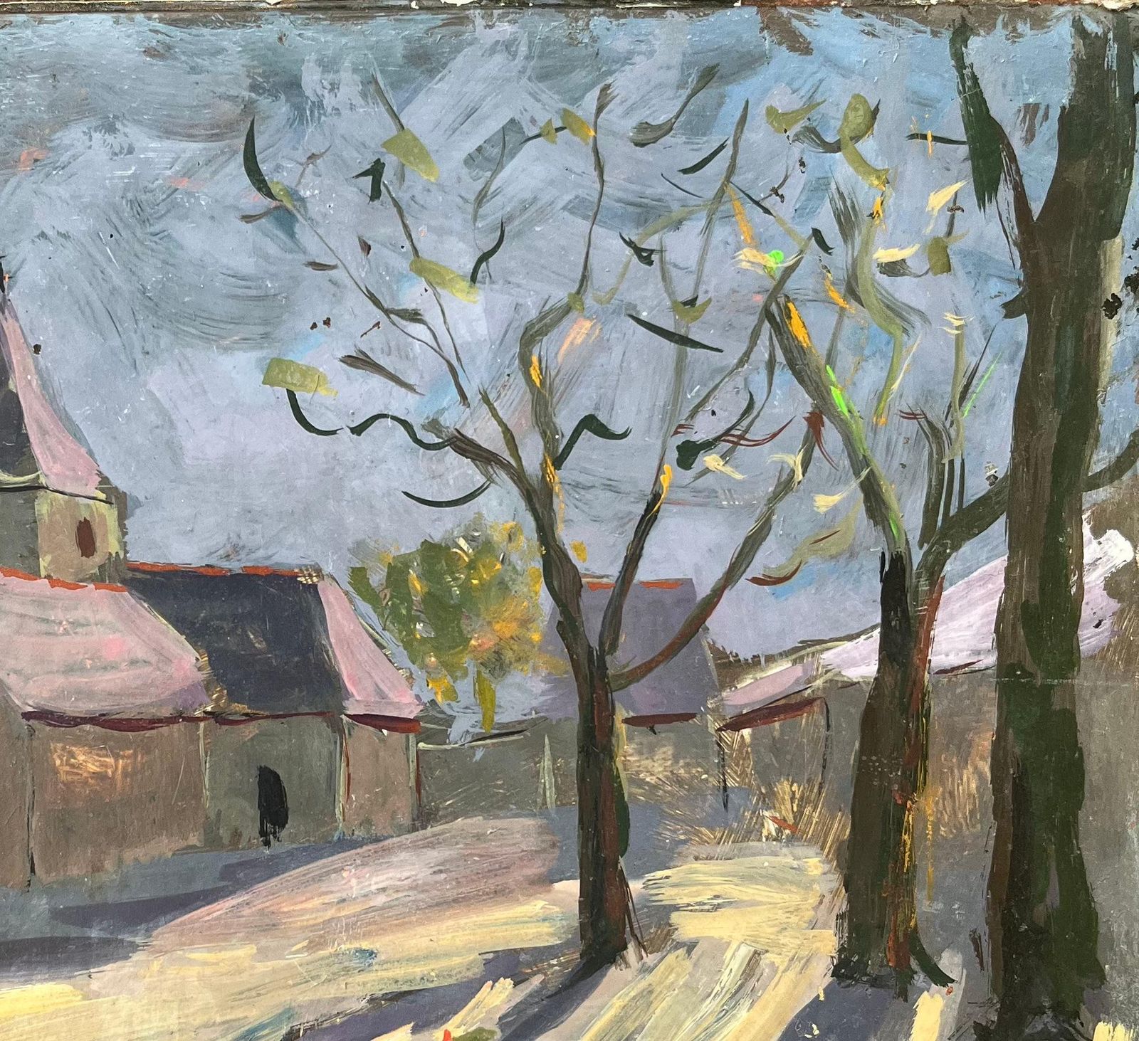 Fanch Lelfrench Impressionist Oil Painting Of Eglise De Nohant In Winter1994 photo vinterior