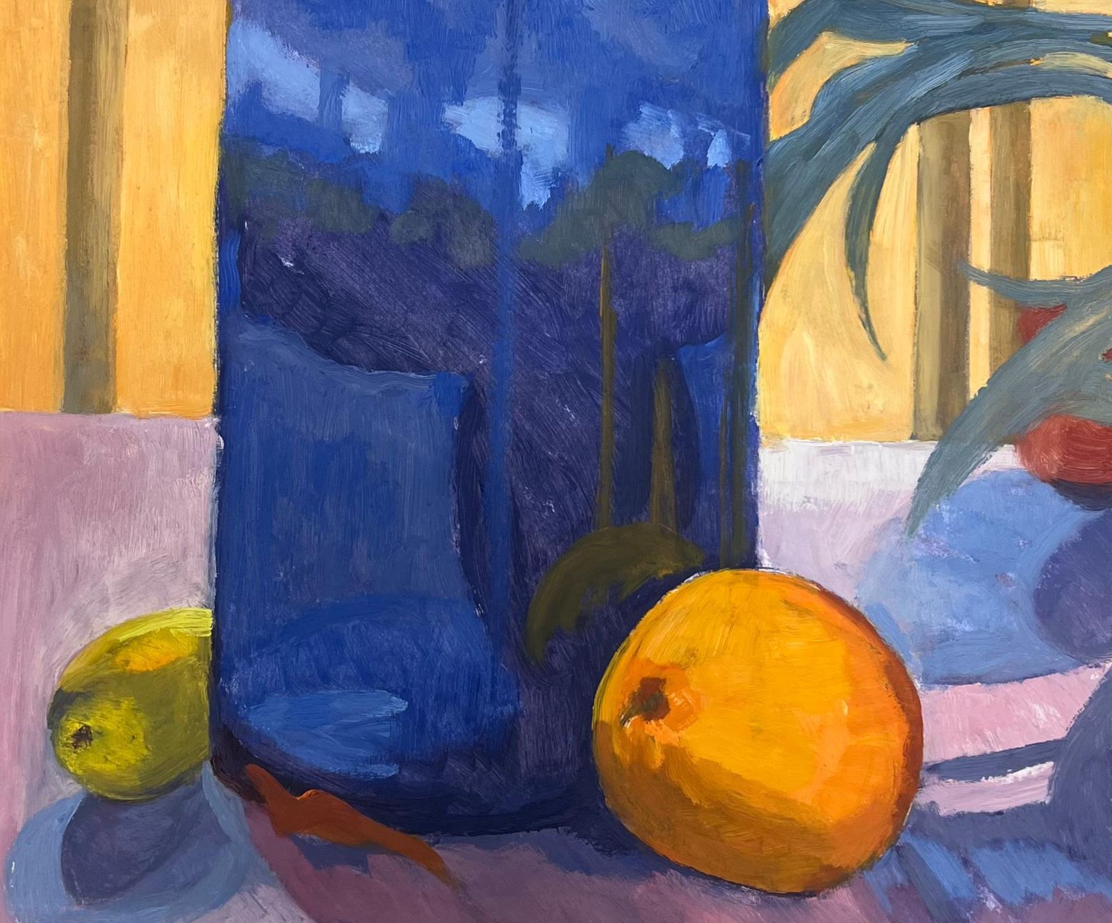 Guy Nicodstill Life With A Blue Vase, Yellow Lemon, And Orange On A Table French Oil1952 photo for sale