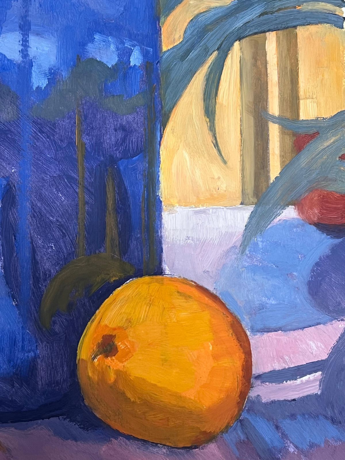 Guy Nicodstill Life With A Blue Vase, Yellow Lemon, And Orange On A Table French Oil1952 photo Art