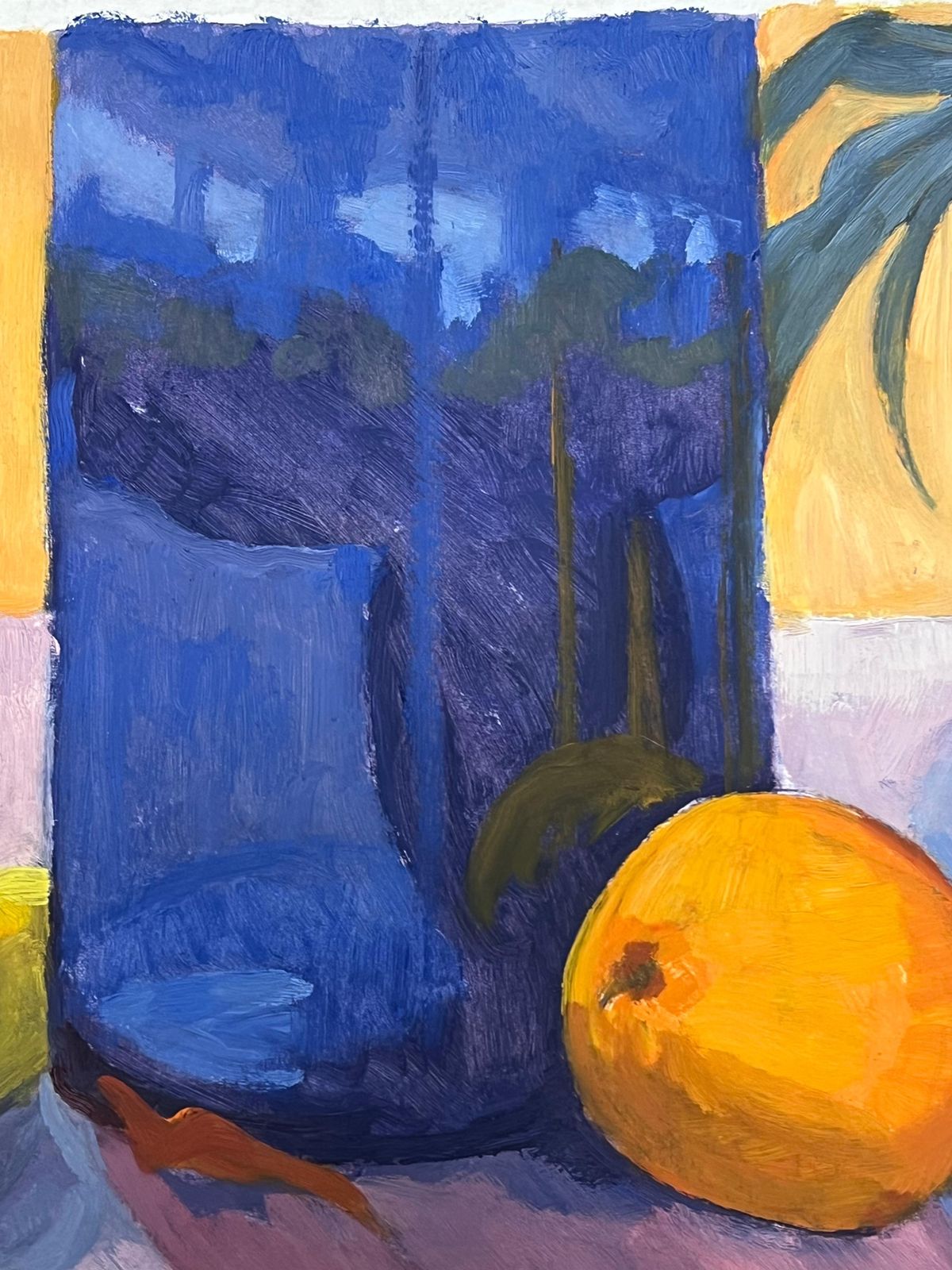 Guy Nicodstill Life With A Blue Vase, Yellow Lemon, And Orange On A Table French Oil1952 photo vinterior