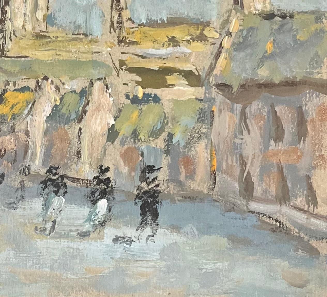 Fanch Lelfrench Impressionist Oil Painting Of Village Scene With Figures And Buildings2002 photo Art