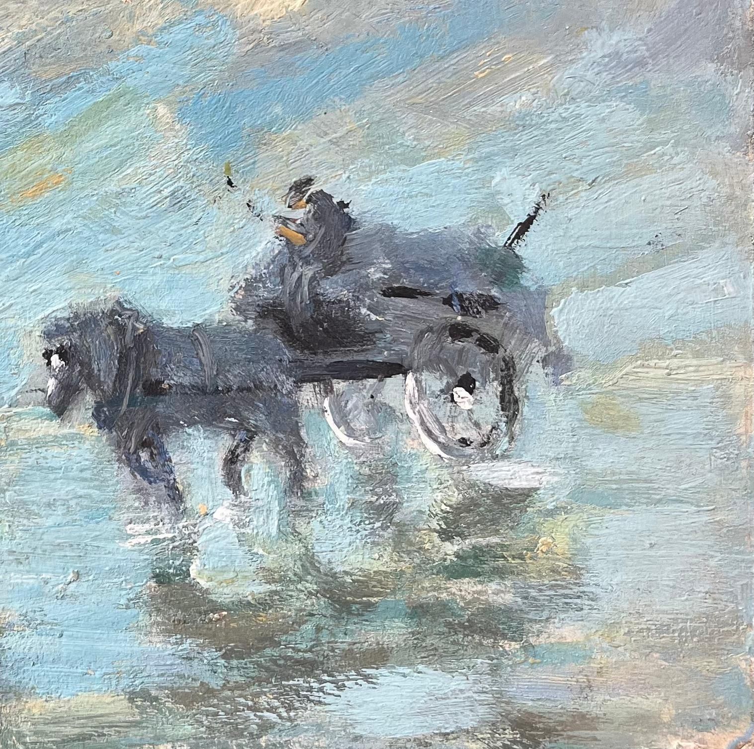 Fanch Lelfrench Impressionist Oil Painting Of Horse Riders And Cart On The Beach20th Century photo for sale
