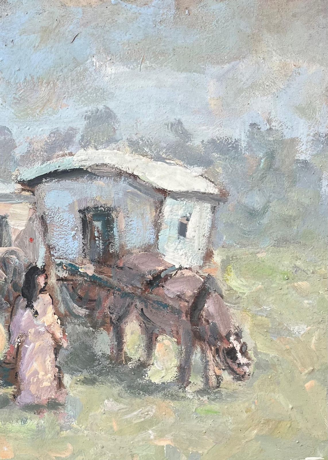 Fanch Lelfrench Impressionist Oil Painting Of Horses And Caravans In Pastoral Scene20th Century photo Art