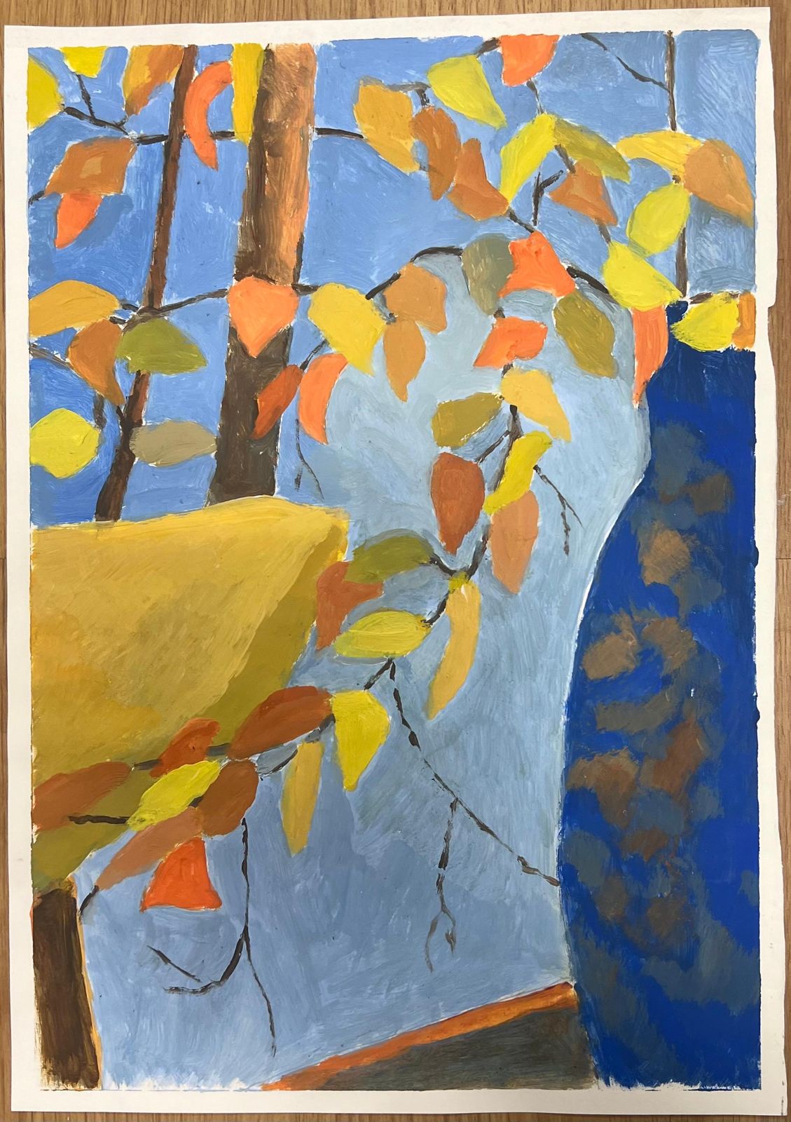 Jill Jacksonautumn Leaves In Conversation: A Study Of Vibrant Foliage British Oil Painting photo furniture