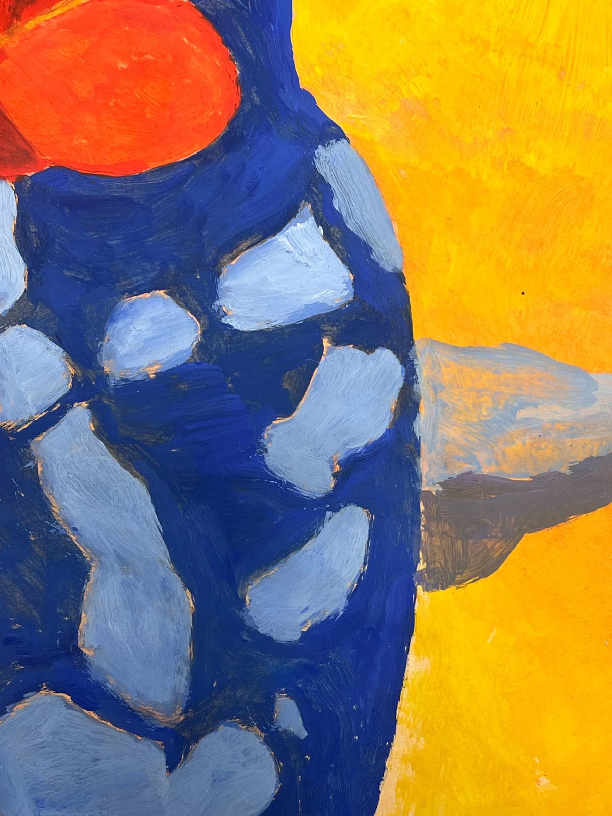 Jill Jacksonbold Blue Vase With Red Flower On A Vibrant Yellow Background British Oil photo Art