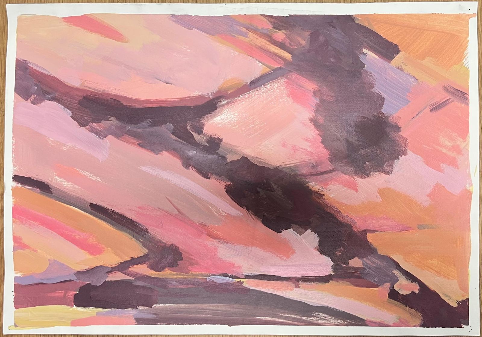 Helen Greenfieldabstract Pink Landscape Of Blush And Earth French Oil Painting photo furniture