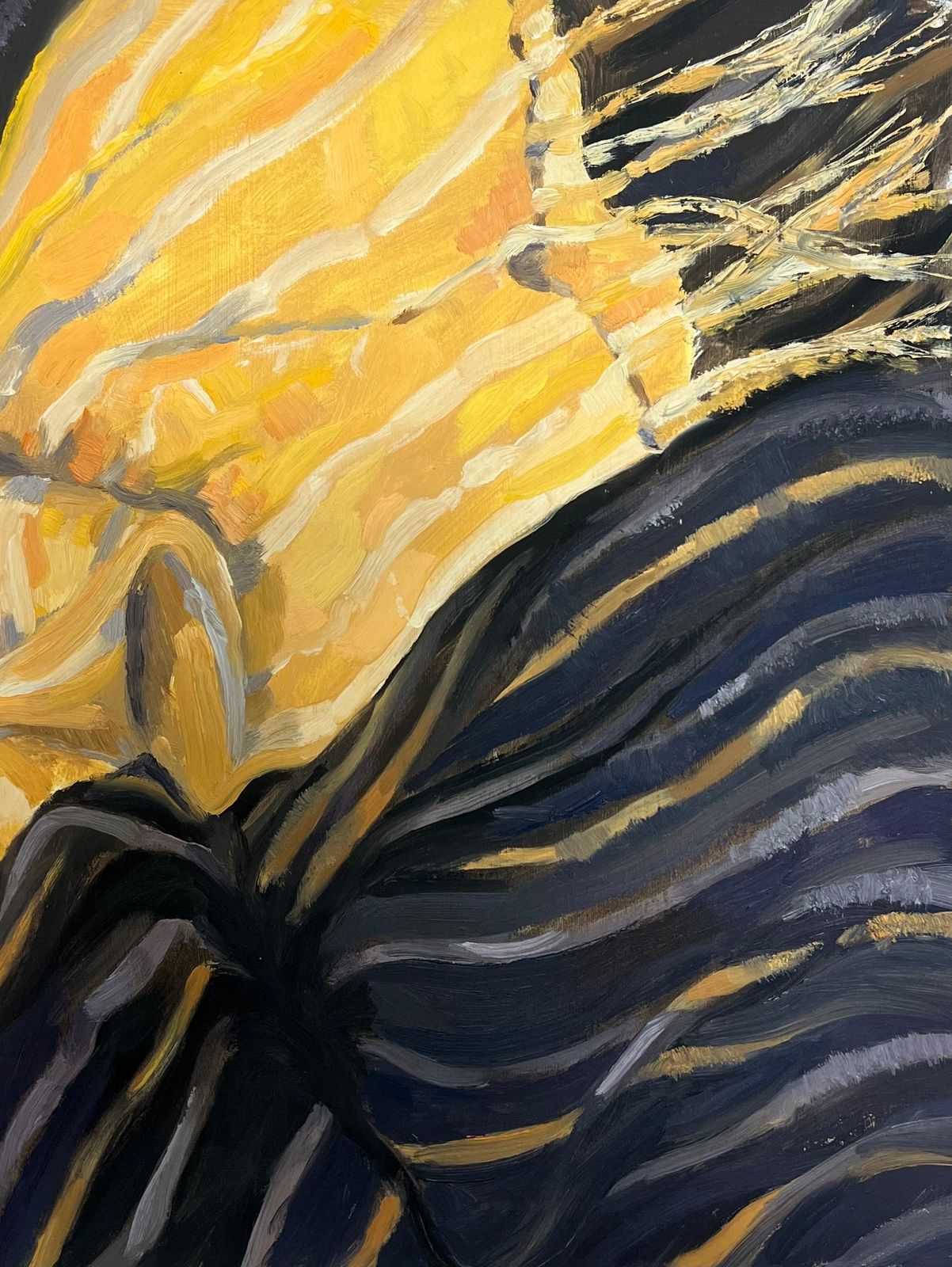 Jill Jacksonabstract Composition Of Yellow And Black Striations With Bold Brushstrokes