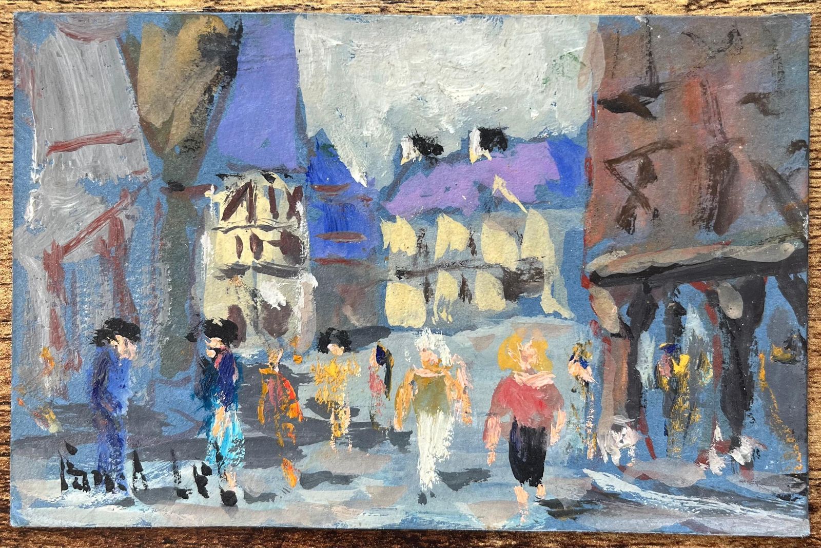 Fanch Lelfrench Impressionist Oil Painting Of Various Figures Strolling In Dinan2001 photo furniture