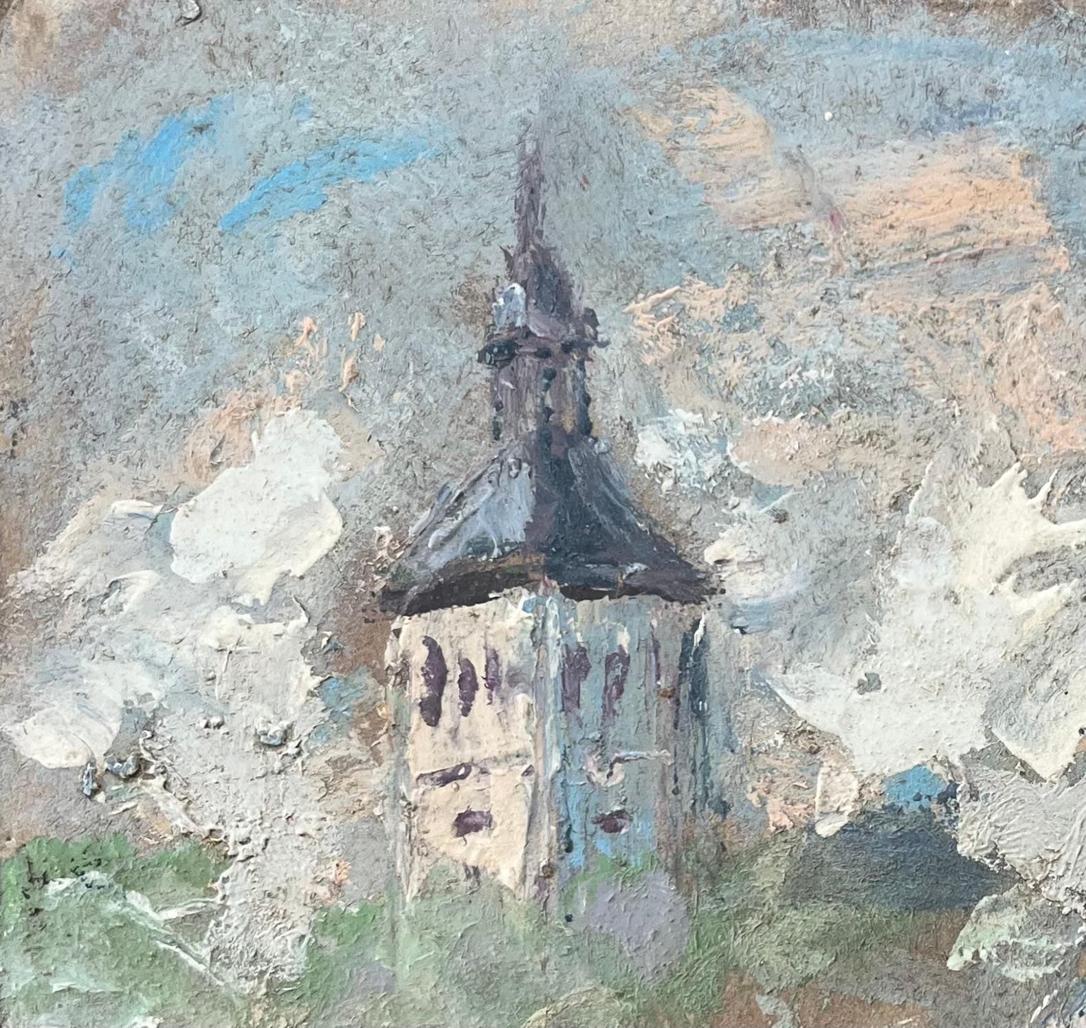 Fanch Lelfrench Impressionist Oil Painting Of A Village Scene With Church Tower20th Century photo for sale